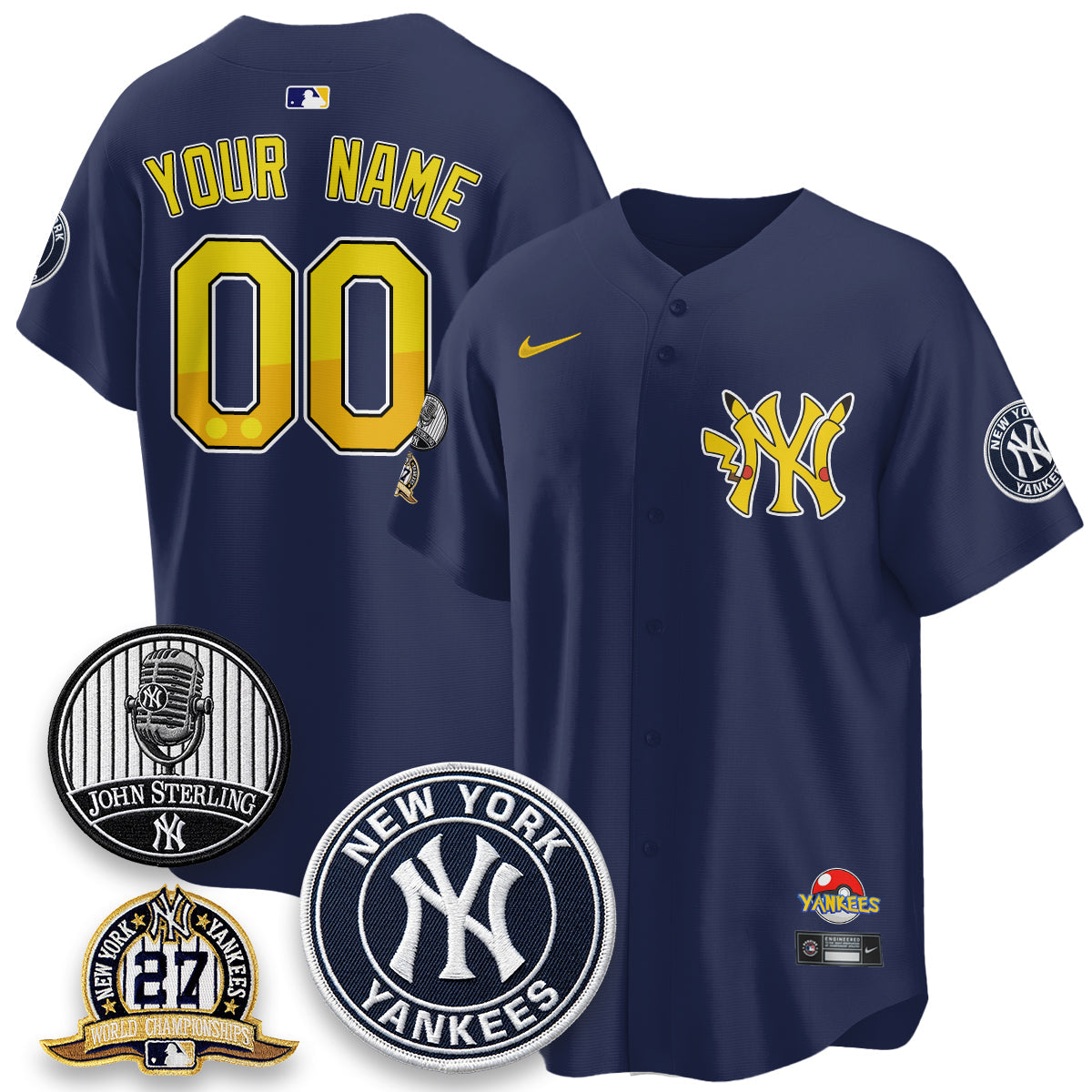 NYY x PKM Cartoon Limited Custom Jersey -  Stitched