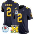 Blake Corum MW Navy Rose Bowl Patch Jersey