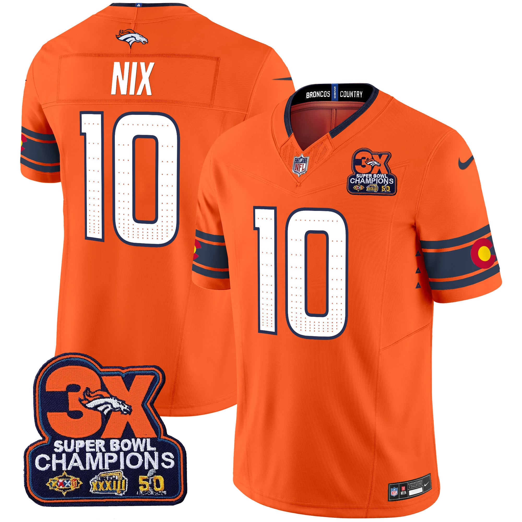 Men's Denver Broncos 3x Patch Colorado Flag Vapor Limited Jersey - All Stitched