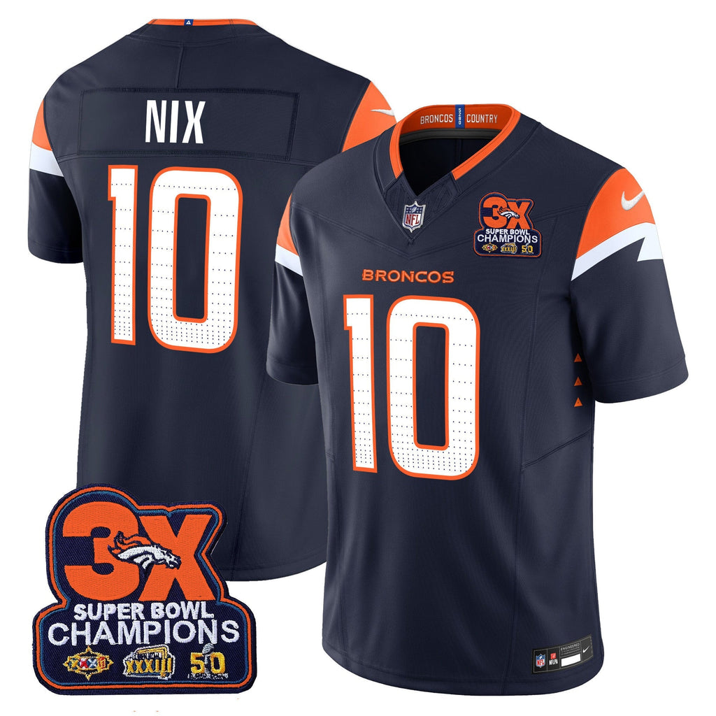 Men's Denver Broncos 3-Time Champions Patch Vapor Limited Jersey - All Stitched