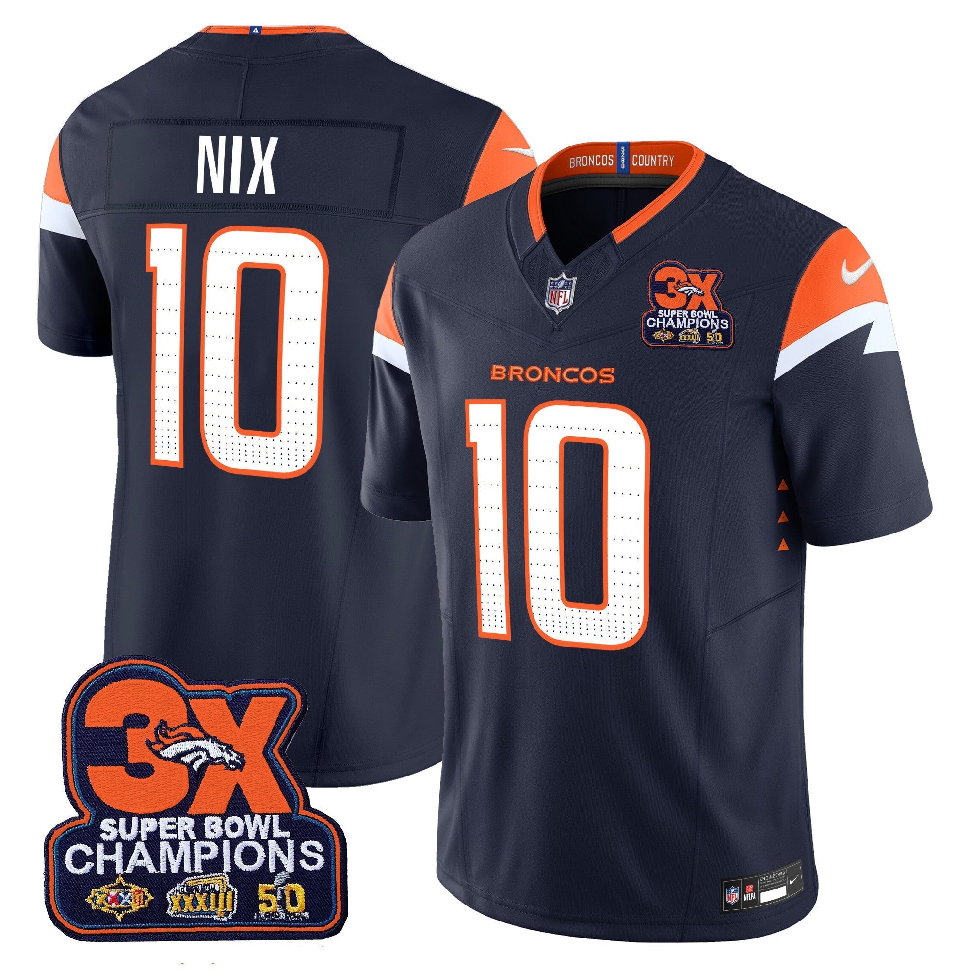 Men's Denver Broncos 3-Time Champions Patch Vapor Limited Jersey - All Stitched