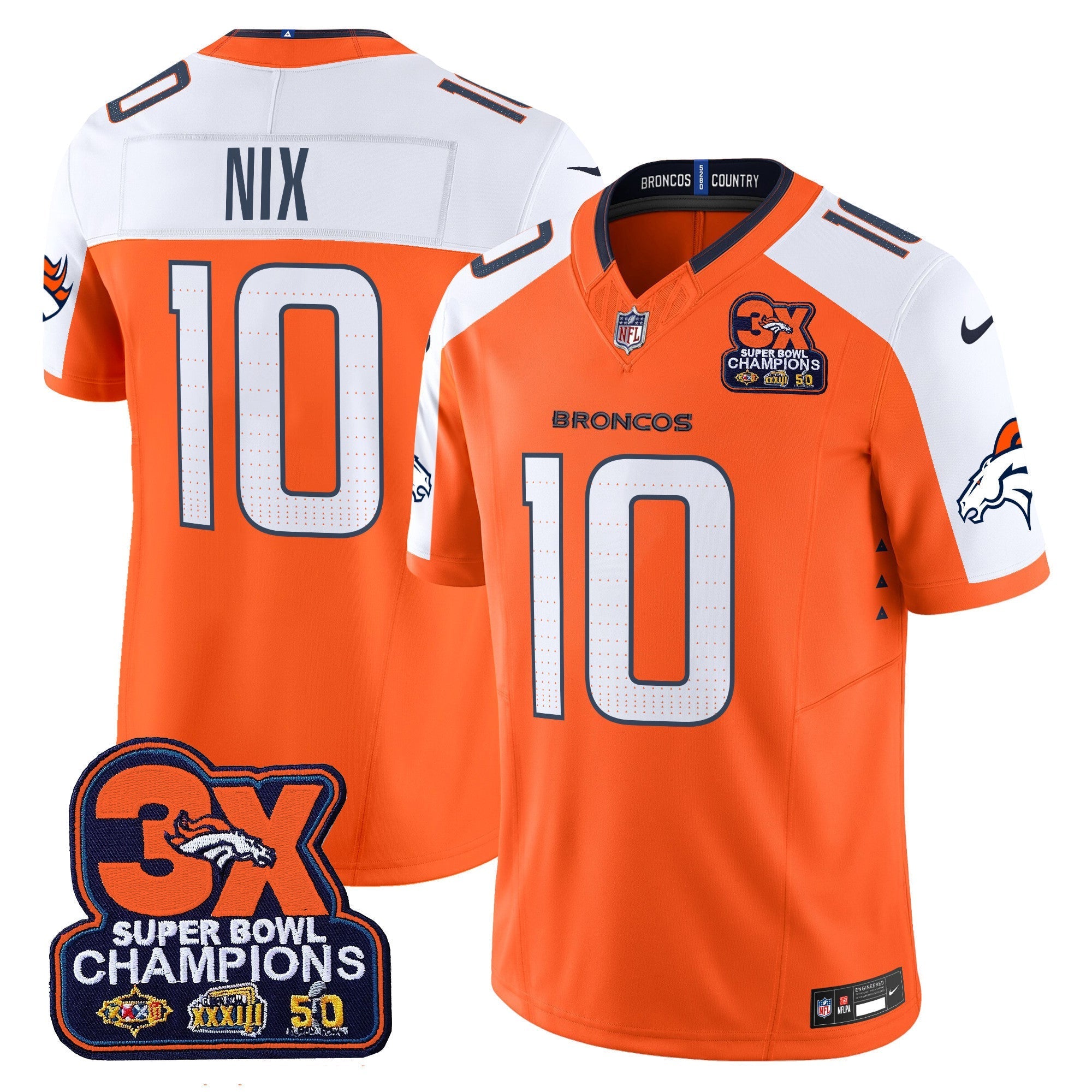 Men's Denver Broncos 3-Time Champions Patch Vapor Limited Jersey - All Stitched