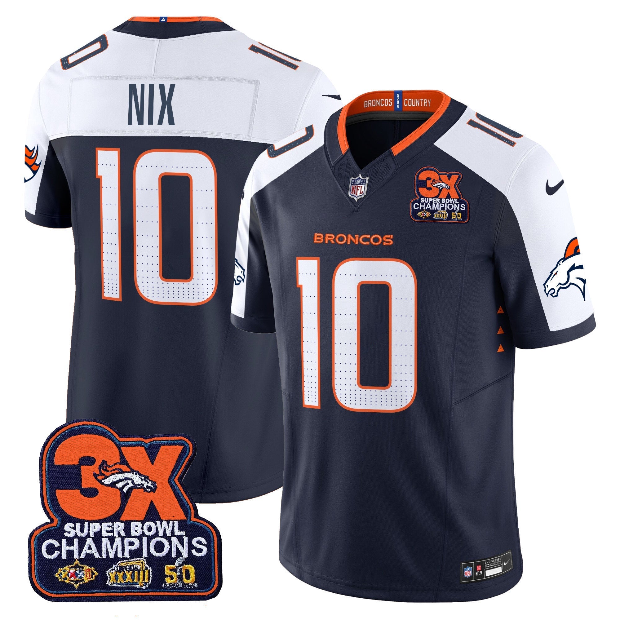 Men's Denver Broncos 3-Time Champions Patch Vapor Limited Jersey - All Stitched