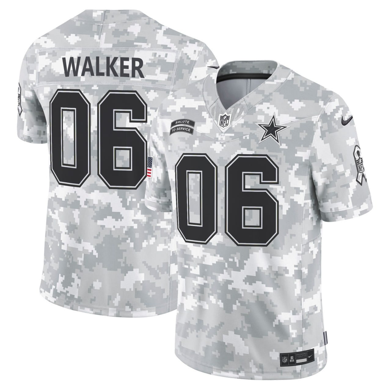 Walker 06 Arctic Camo Dallas Cowboys 2024 Salute to Service Jersey - All Stitched