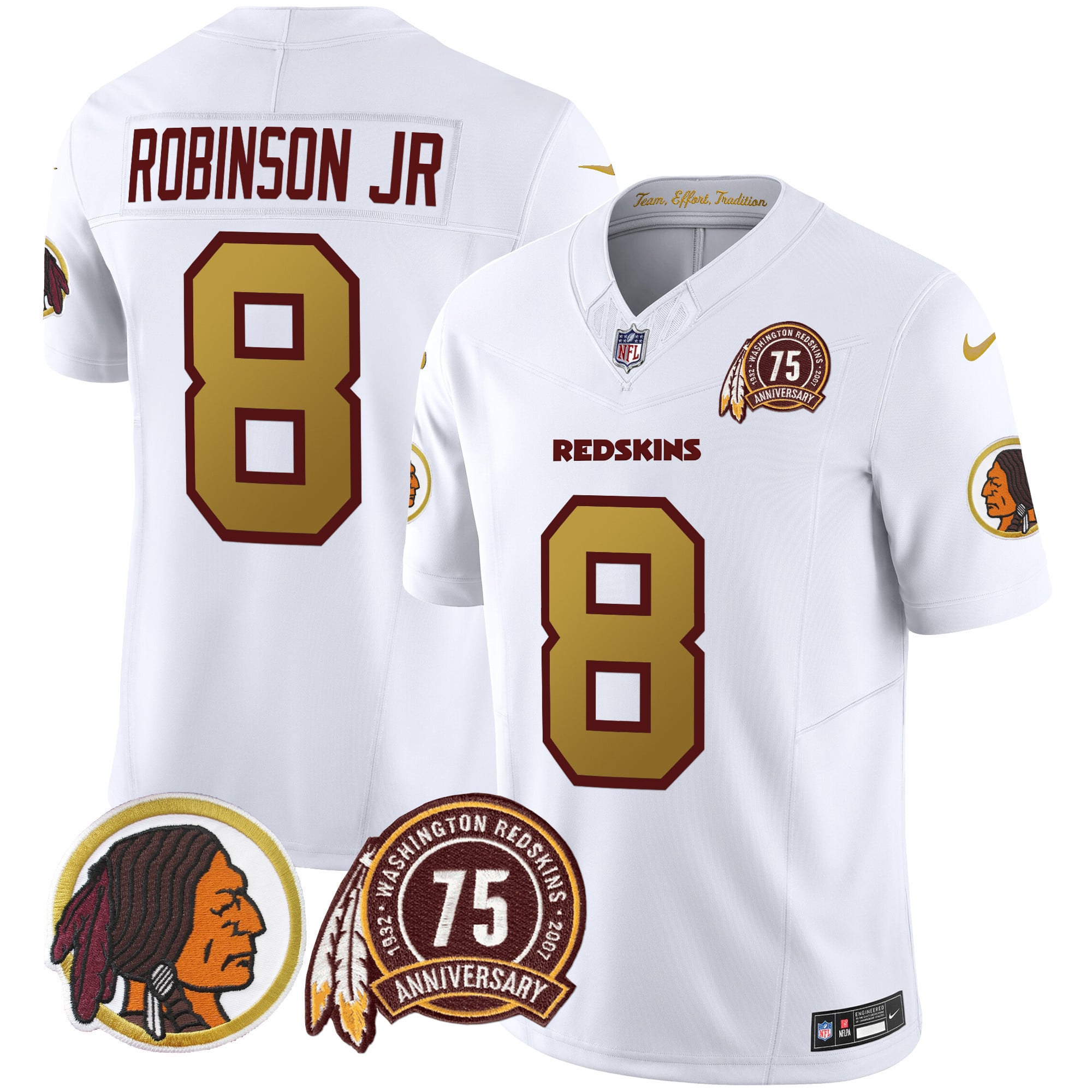 Men's Washington Redskins 75th Patch Throwback Vapor Limited Jersey V2 - All Stitched