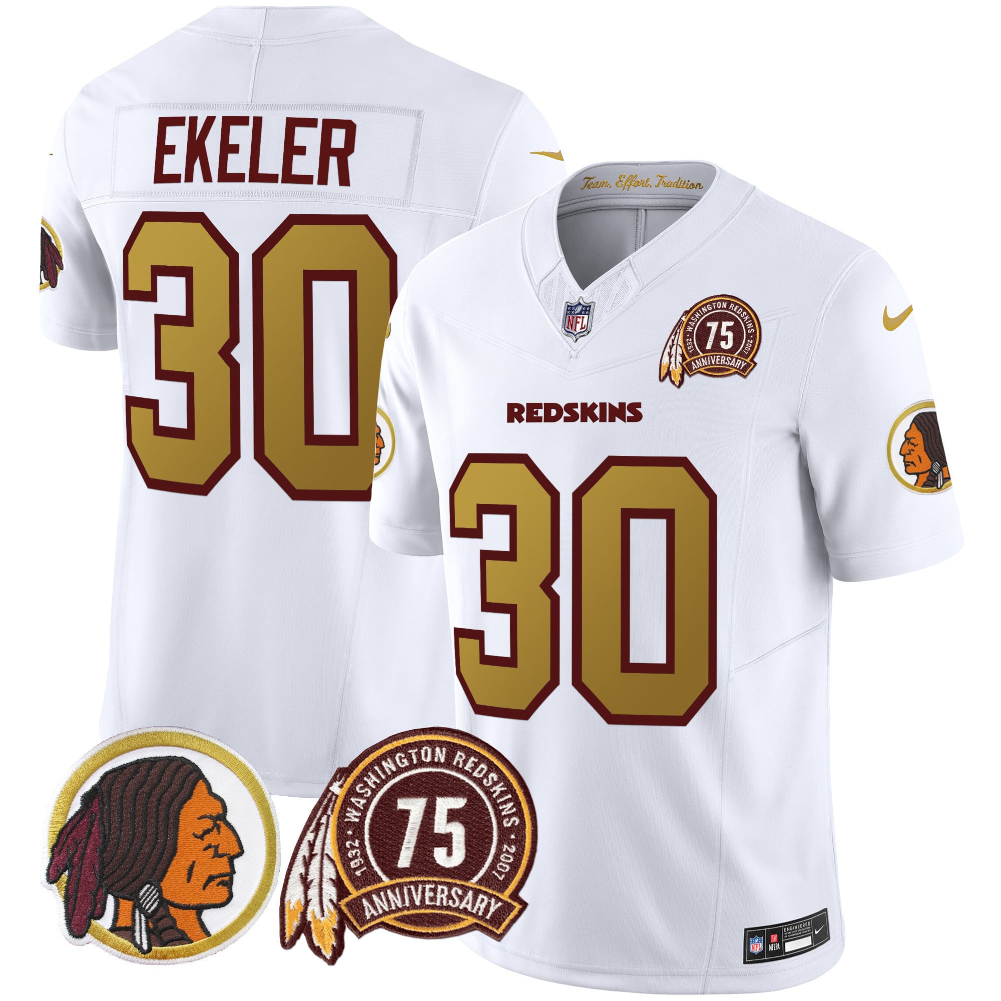Men's Washington Redskins 75th Patch Throwback Vapor Limited Jersey V2 - All Stitched