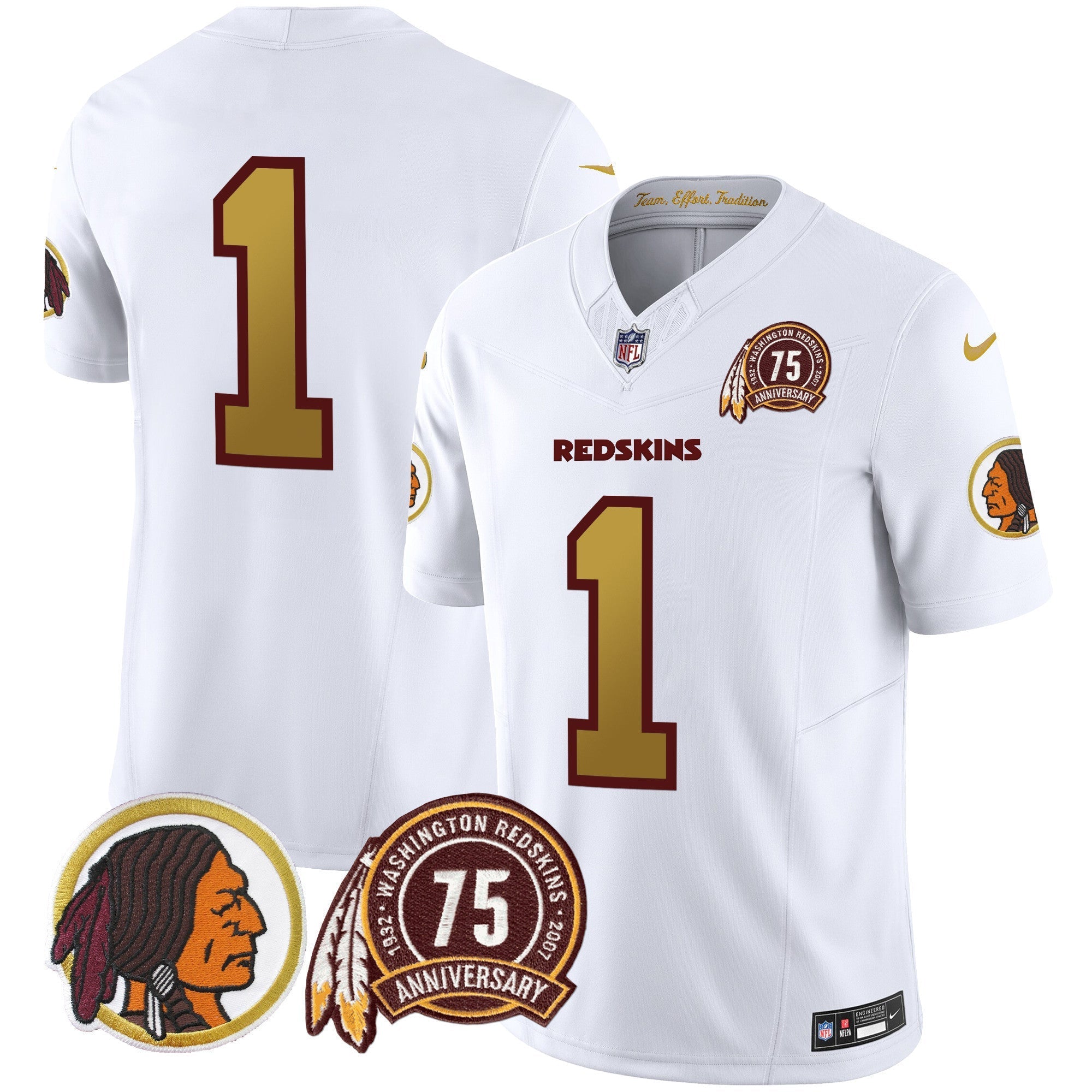 Men's Washington Redskins 75th Patch Throwback Vapor Limited Jersey V2 - All Stitched