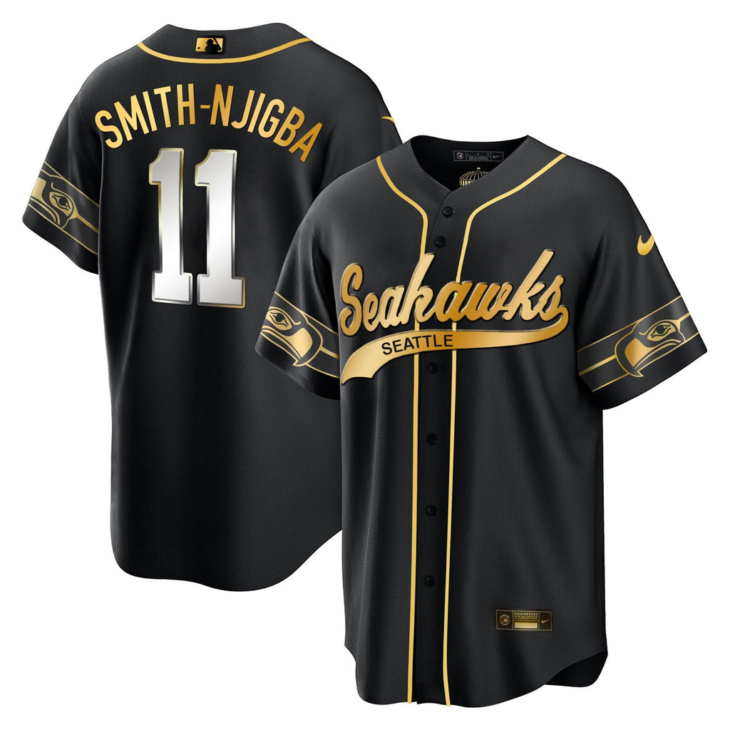 Men's Seahawks Throwback & Gold Cool Base Jersey V2 - All Stitched
