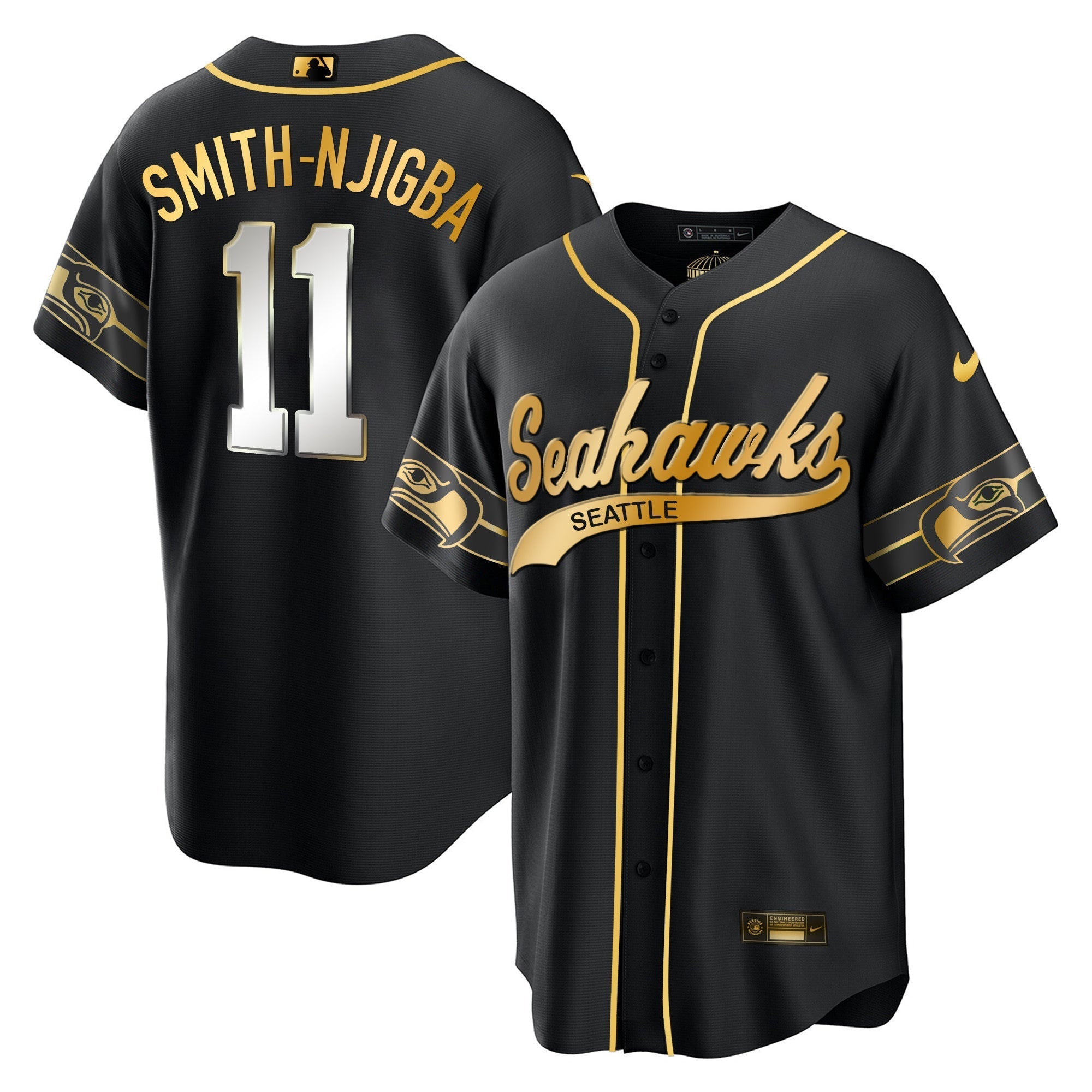 Men's Seahawks Throwback & Gold Cool Base Jersey V2 - All Stitched