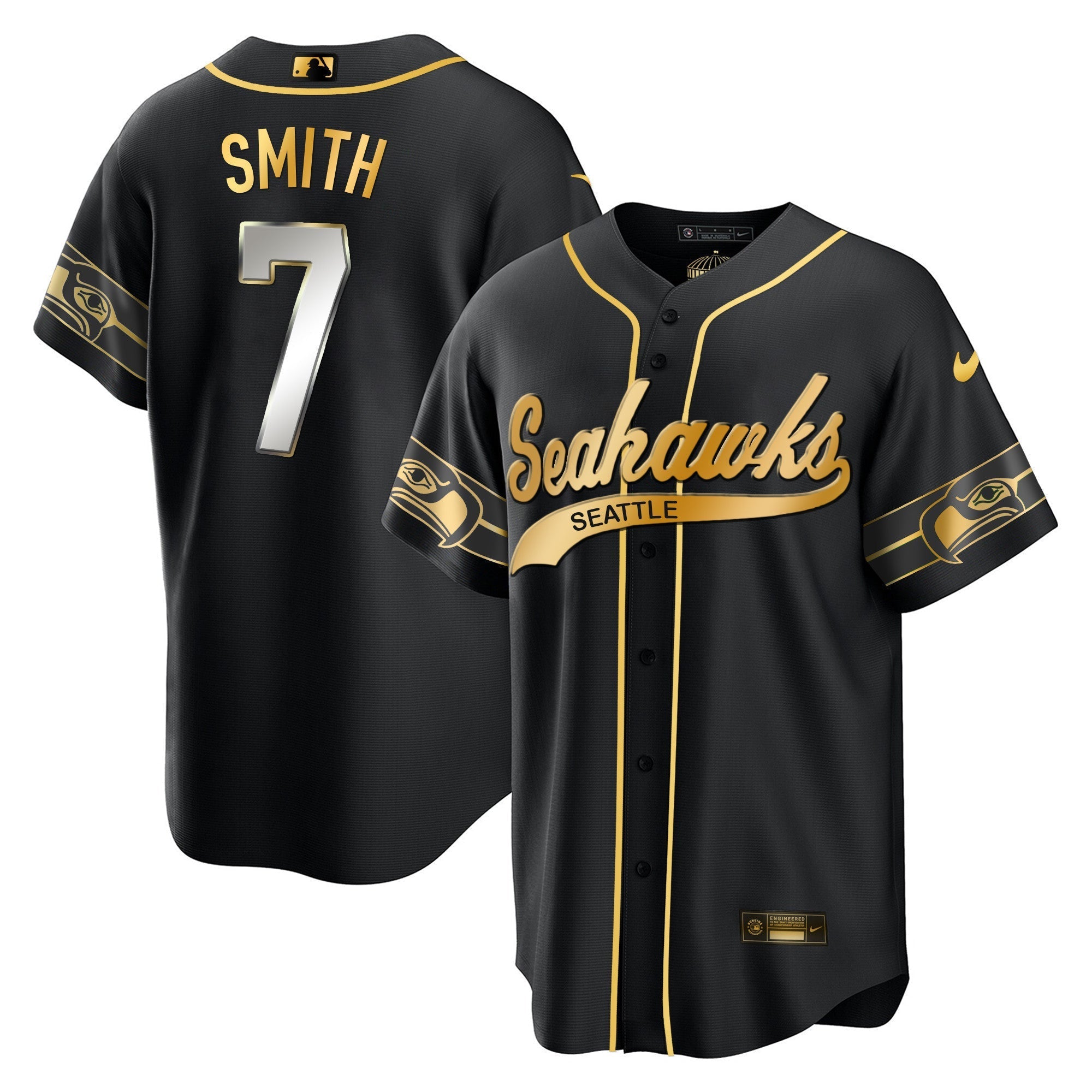 Men's Seahawks Throwback & Gold Cool Base Jersey V2 - All Stitched