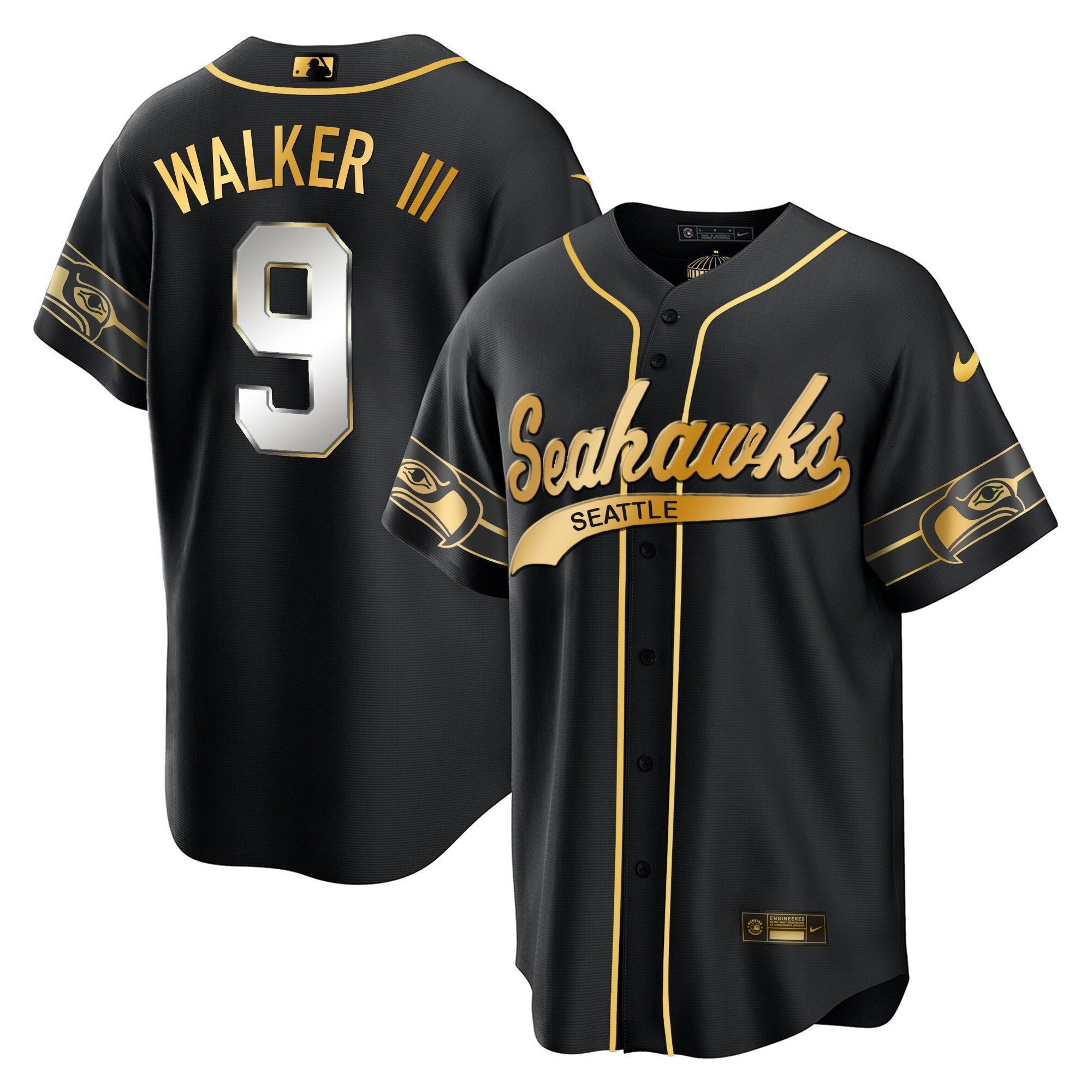 Men's Seahawks Throwback & Gold Cool Base Jersey V2 - All Stitched