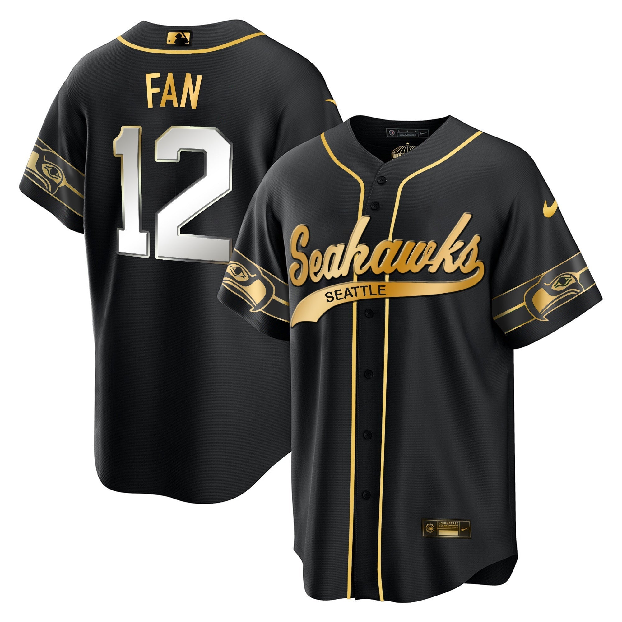Men's Seahawks Throwback & Gold Cool Base Jersey V2 - All Stitched