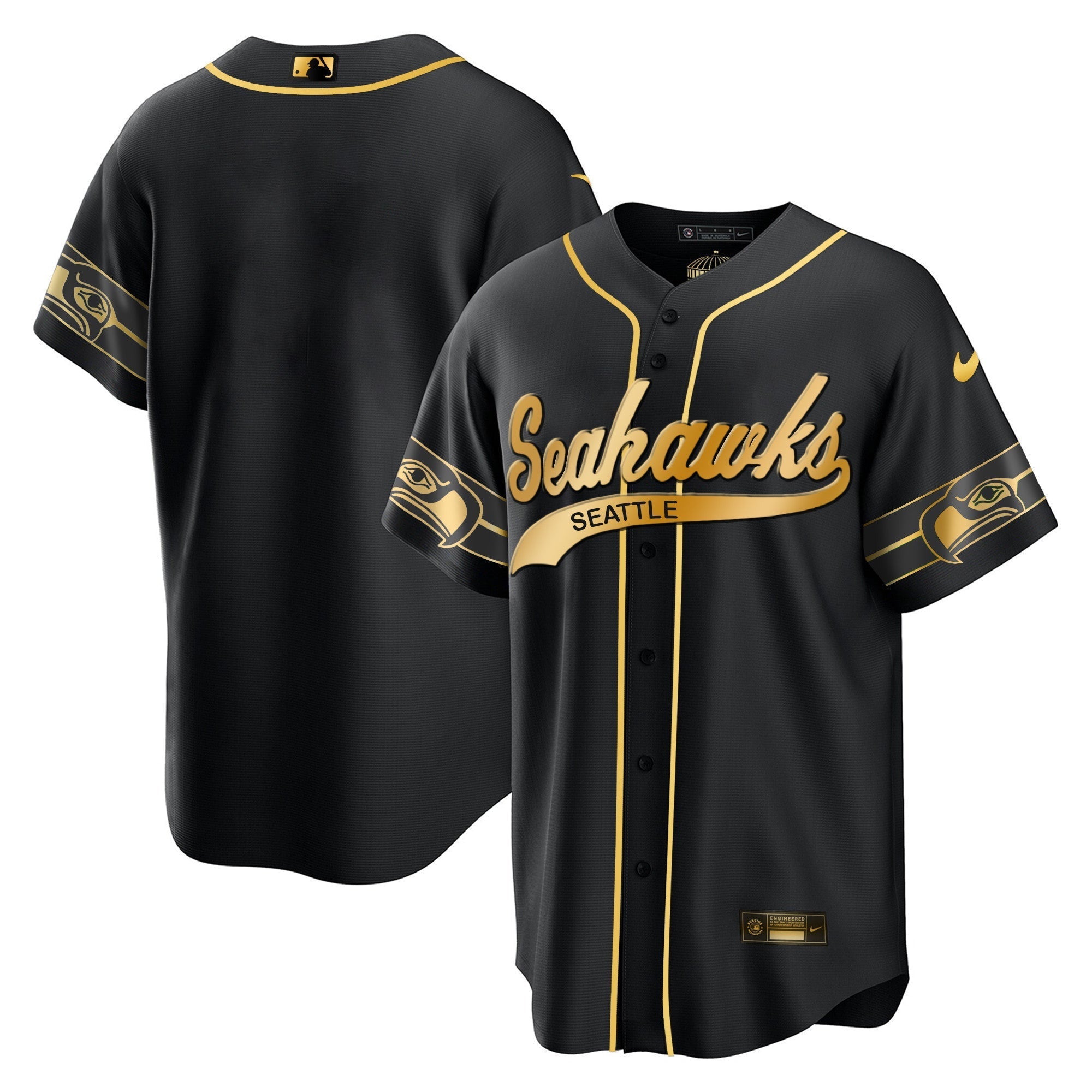 Men's Seahawks Throwback & Gold Cool Base Jersey V2 - All Stitched