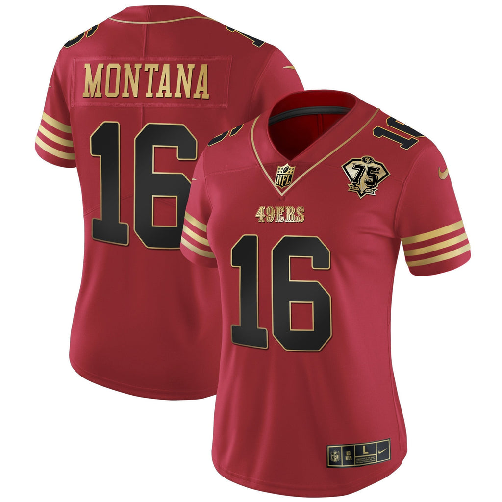 Women's 49ers 75th Anniversary Patch Vapor Black Red Gold Limited - All Stitched