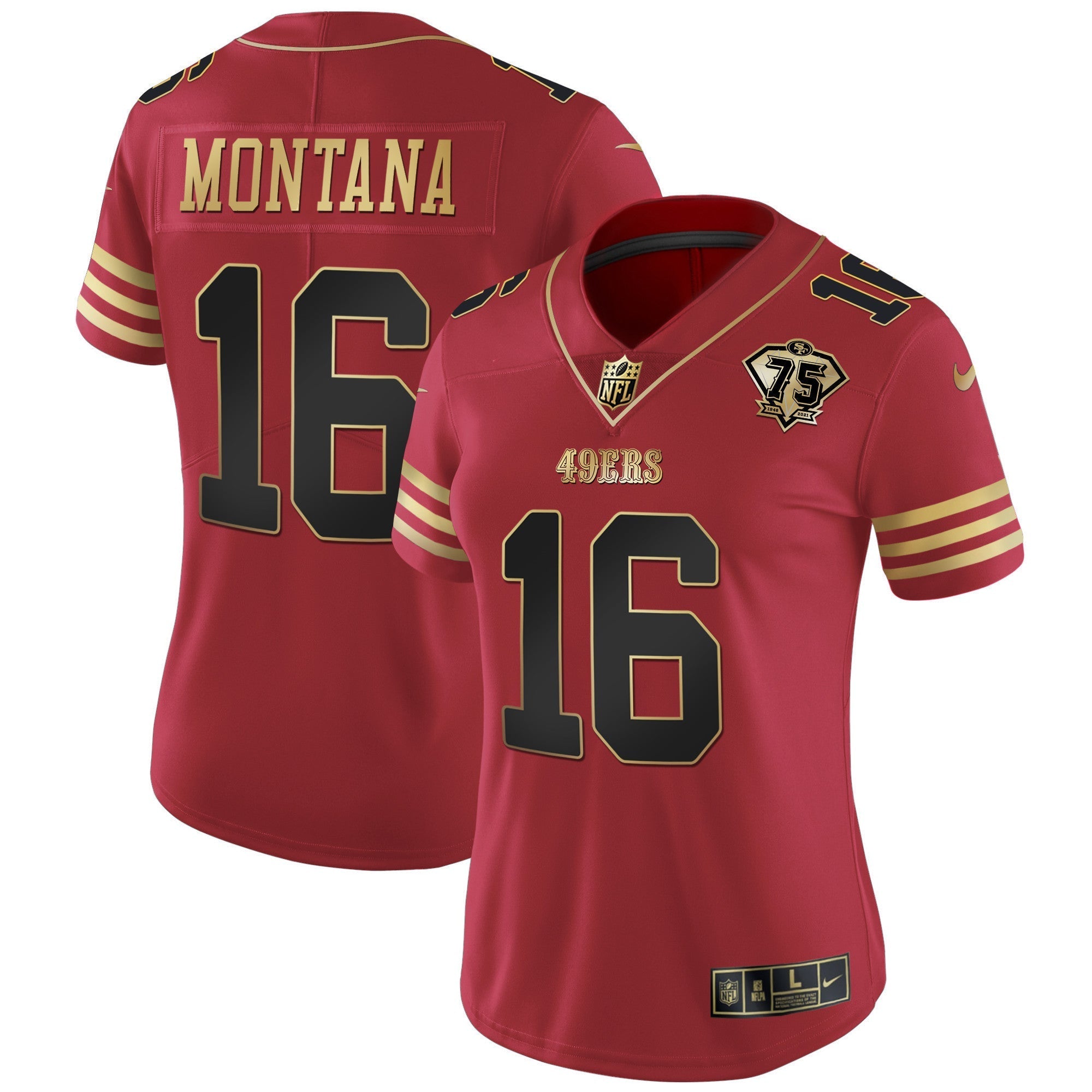 Women's 49ers 75th Anniversary Patch Vapor Black Red Gold Limited - All Stitched