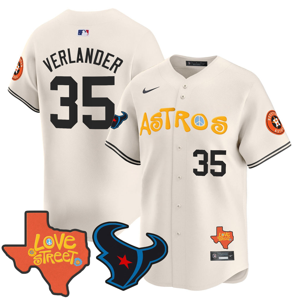 Men's Astros Love Street & Texans Patch Vapor Premier Limited Jersey - All Stitched