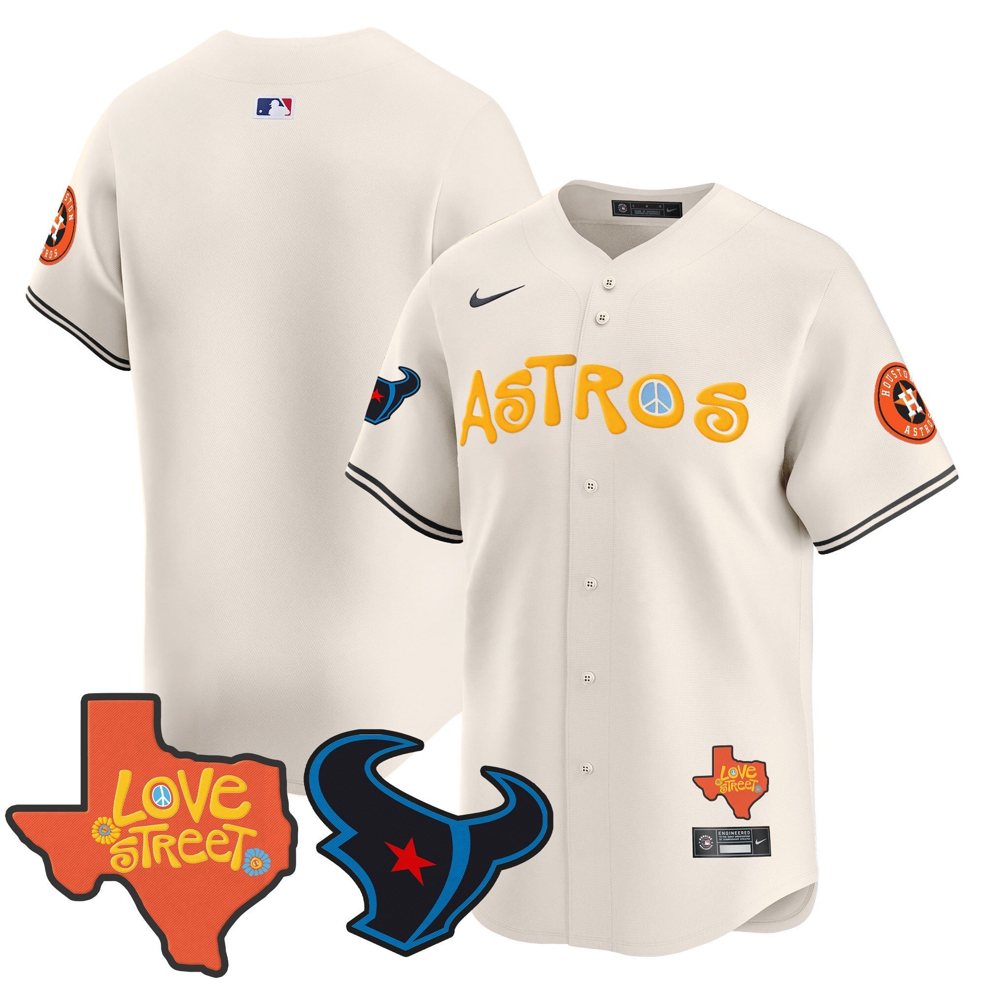 Men's Astros Love Street & Texans Patch Vapor Premier Limited Jersey - All Stitched