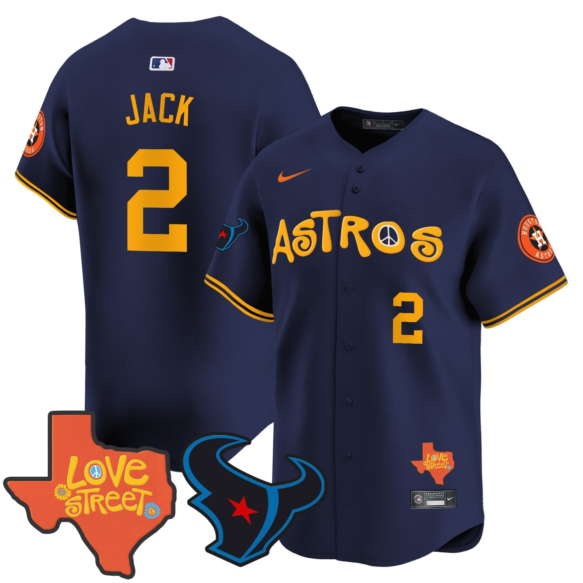 Men's Astros Love Street & Texans Patch Vapor Premier Limited Jersey - All Stitched
