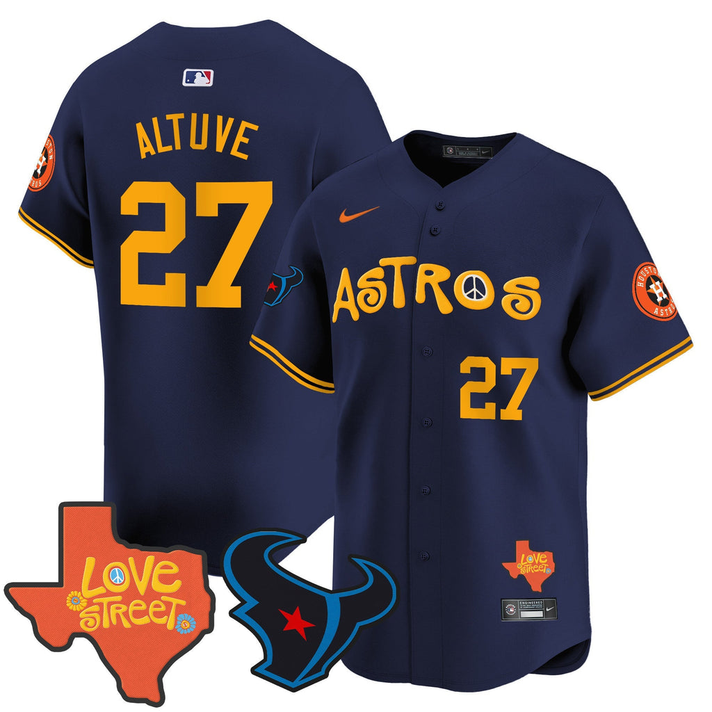 Men's Astros Love Street & Texans Patch Vapor Premier Limited Jersey - All Stitched