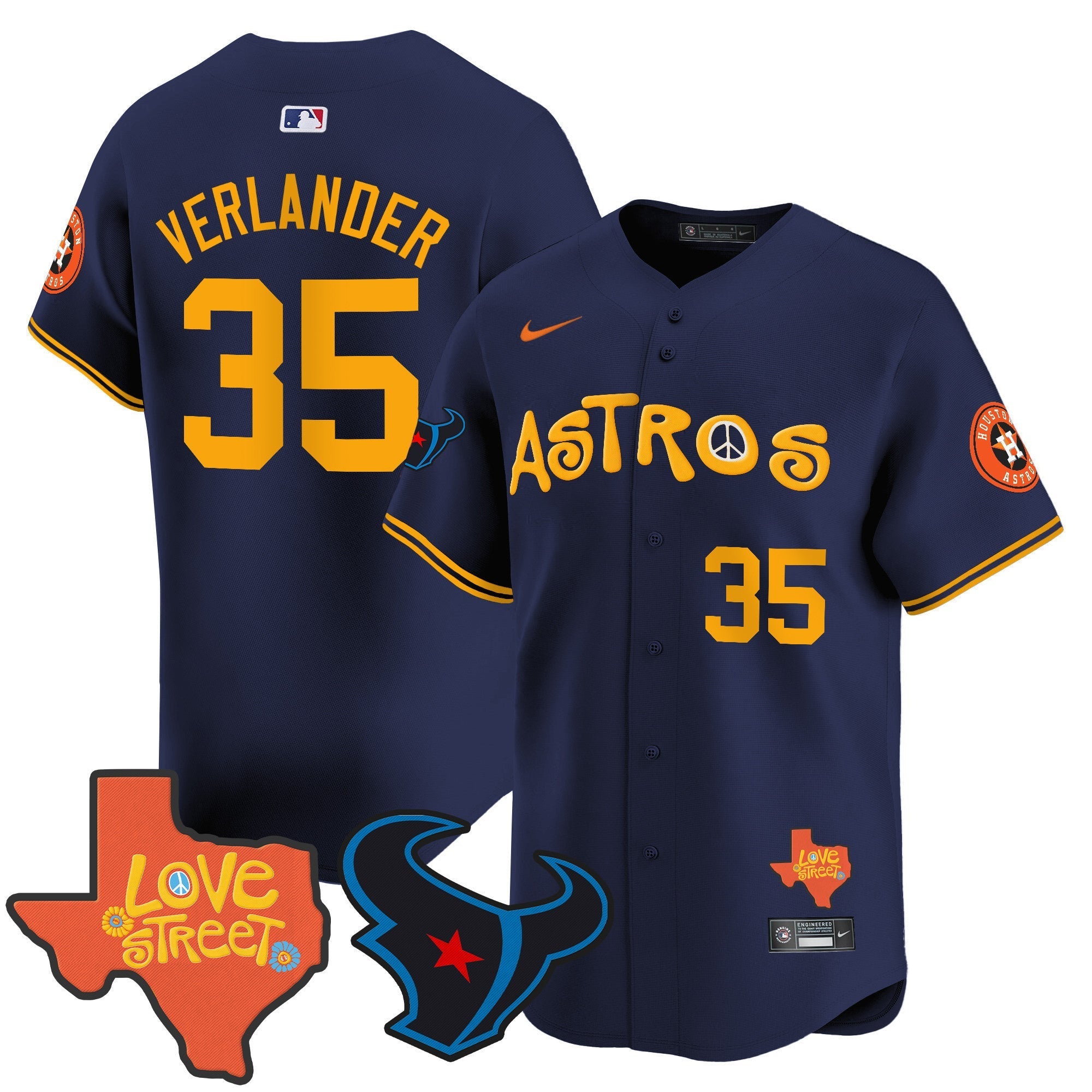 Men's Astros Love Street & Texans Patch Vapor Premier Limited Jersey - All Stitched
