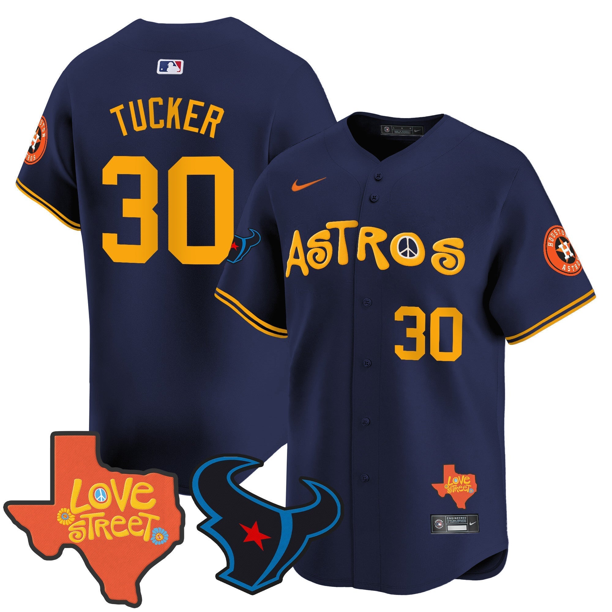 Men's Astros Love Street & Texans Patch Vapor Premier Limited Jersey - All Stitched