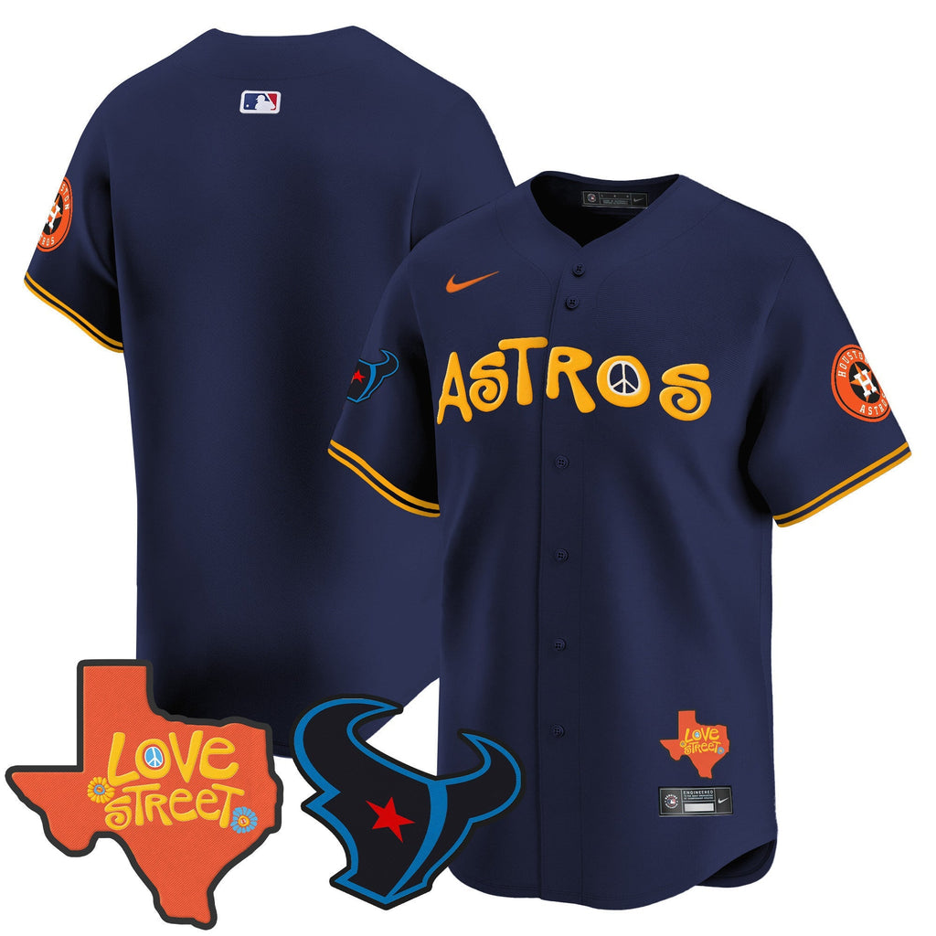 Men's Astros Love Street & Texans Patch Vapor Premier Limited Jersey - All Stitched