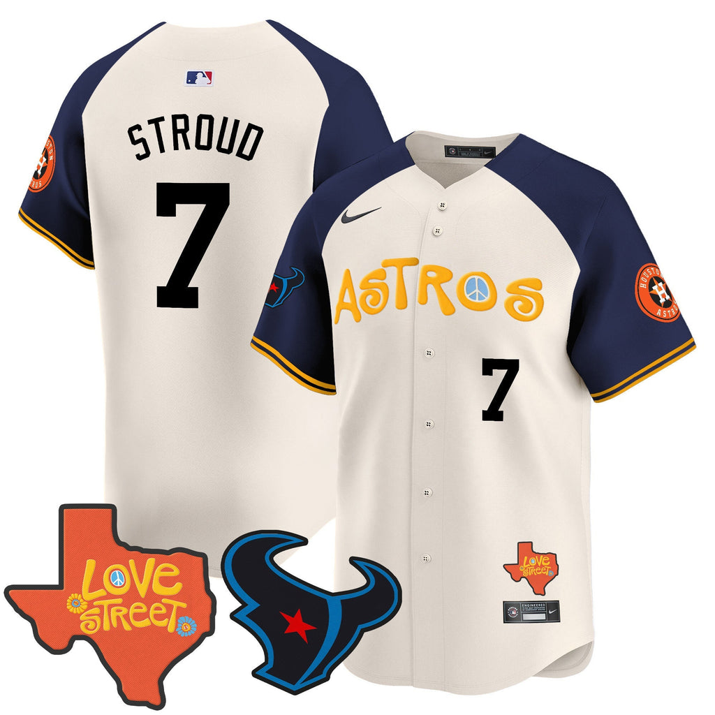 Men's Astros Love Street & Texans Patch Vapor Premier Limited Jersey - All Stitched