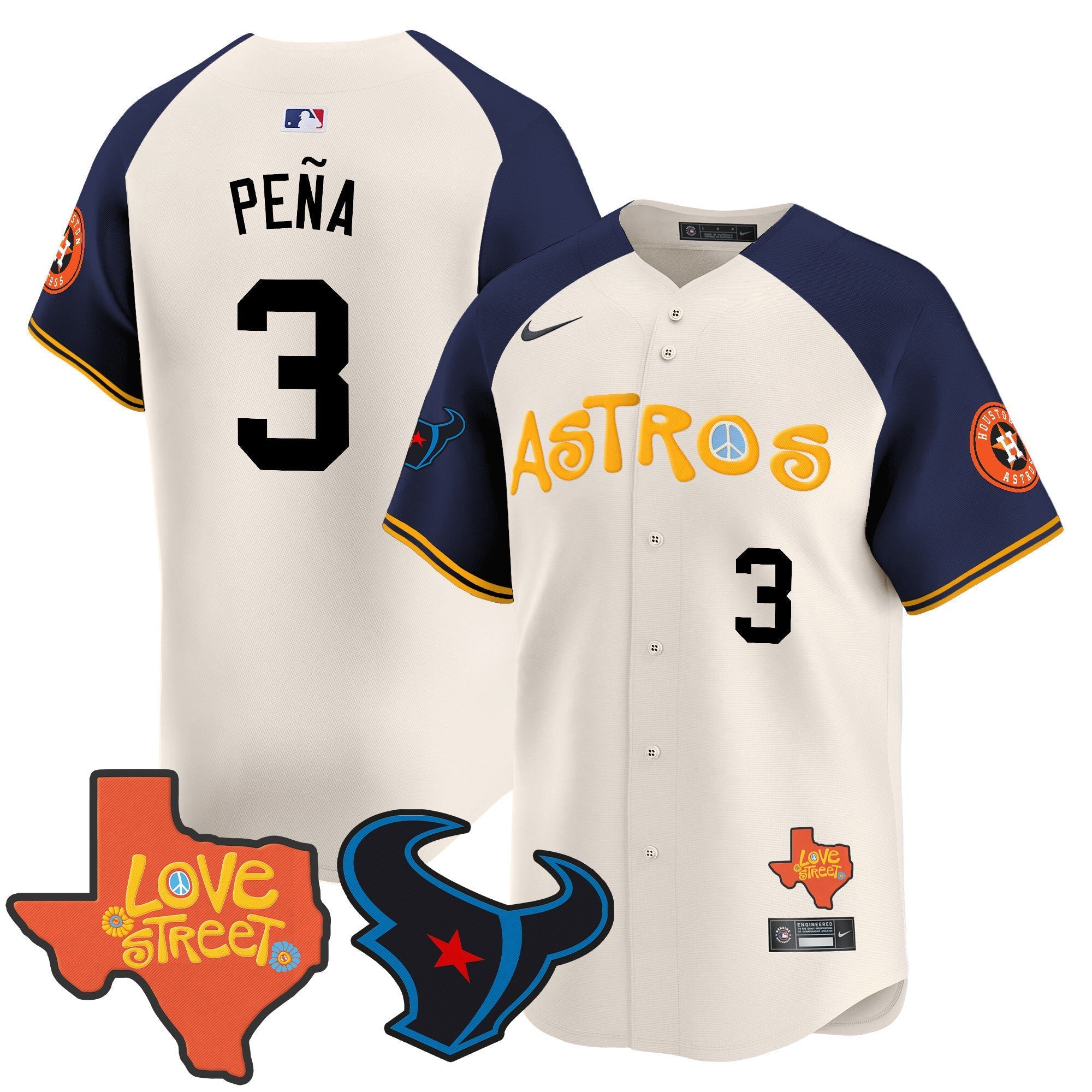 Men's Astros Love Street & Texans Patch Vapor Premier Limited Jersey - All Stitched