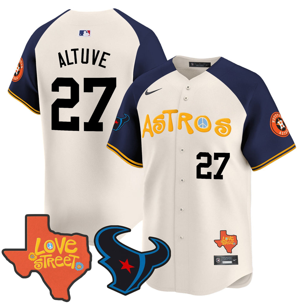 Men's Astros Love Street & Texans Patch Vapor Premier Limited Jersey - All Stitched