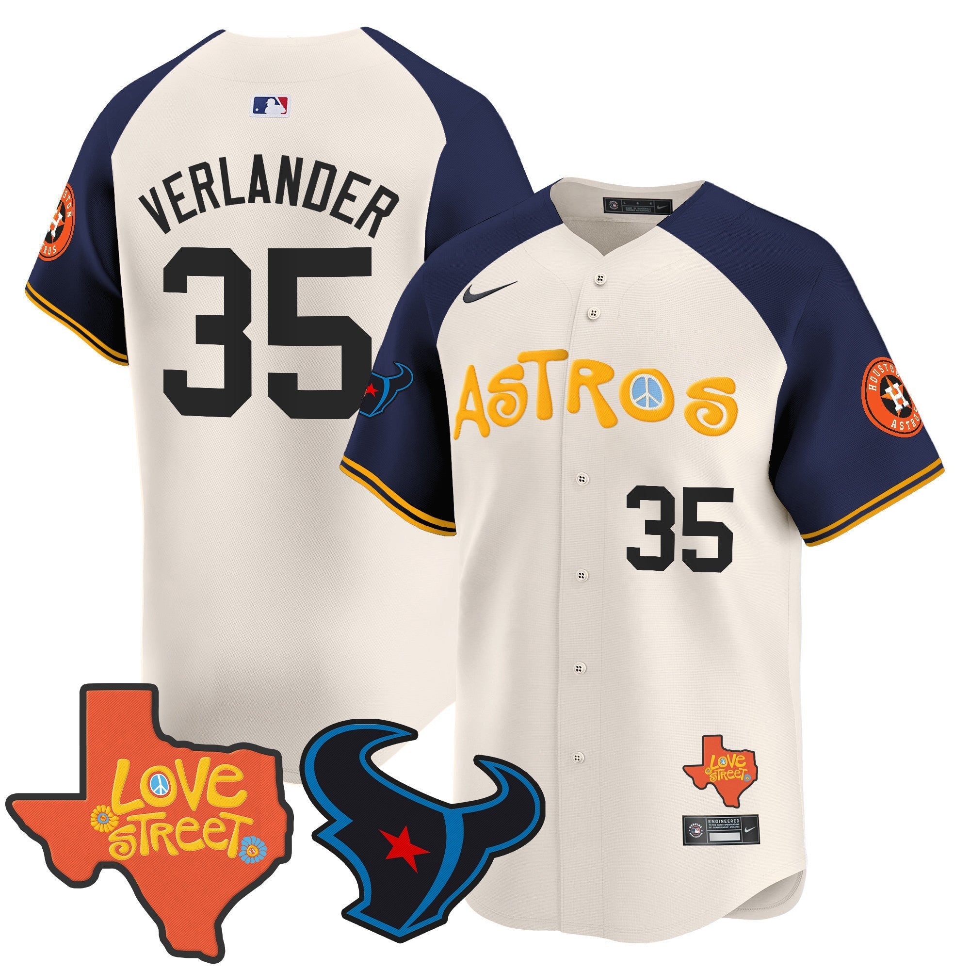 Men's Astros Love Street & Texans Patch Vapor Premier Limited Jersey - All Stitched