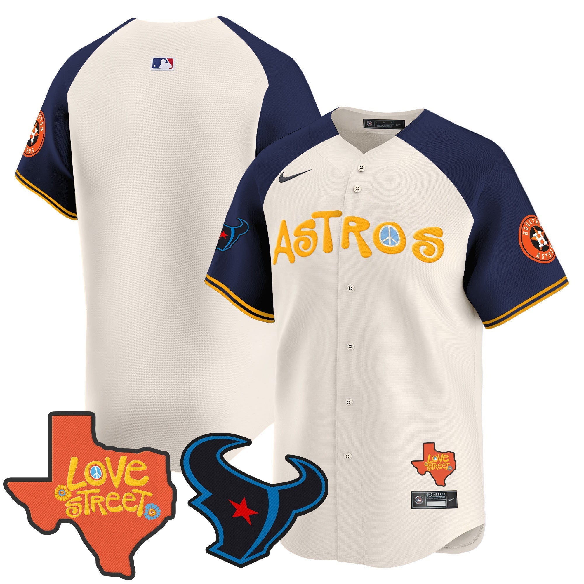 Men's Astros Love Street & Texans Patch Vapor Premier Limited Jersey - All Stitched