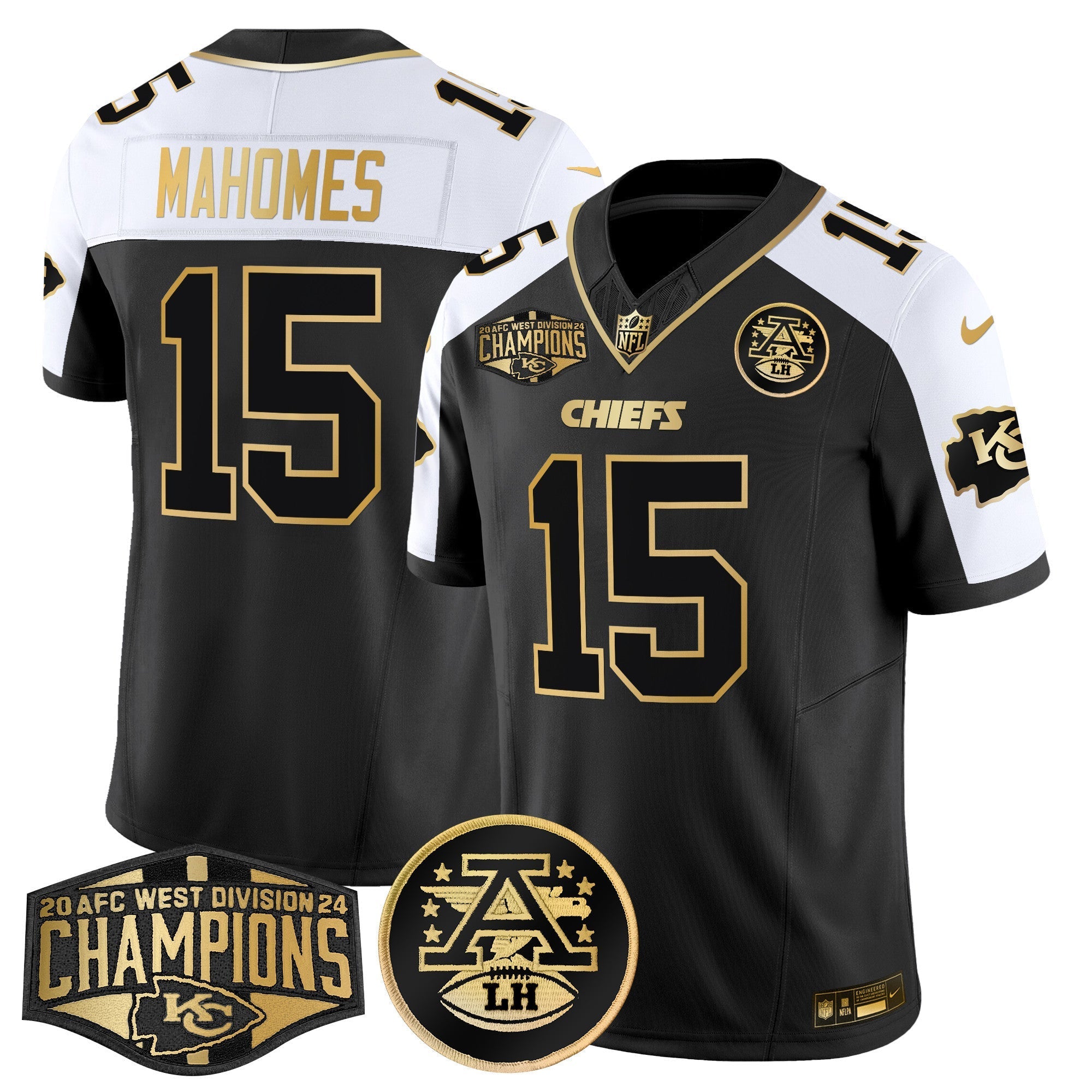 Men's Chiefs 2024 AFC West Division Champions Patch Gold Vapor Limited Jersey - All Stitched