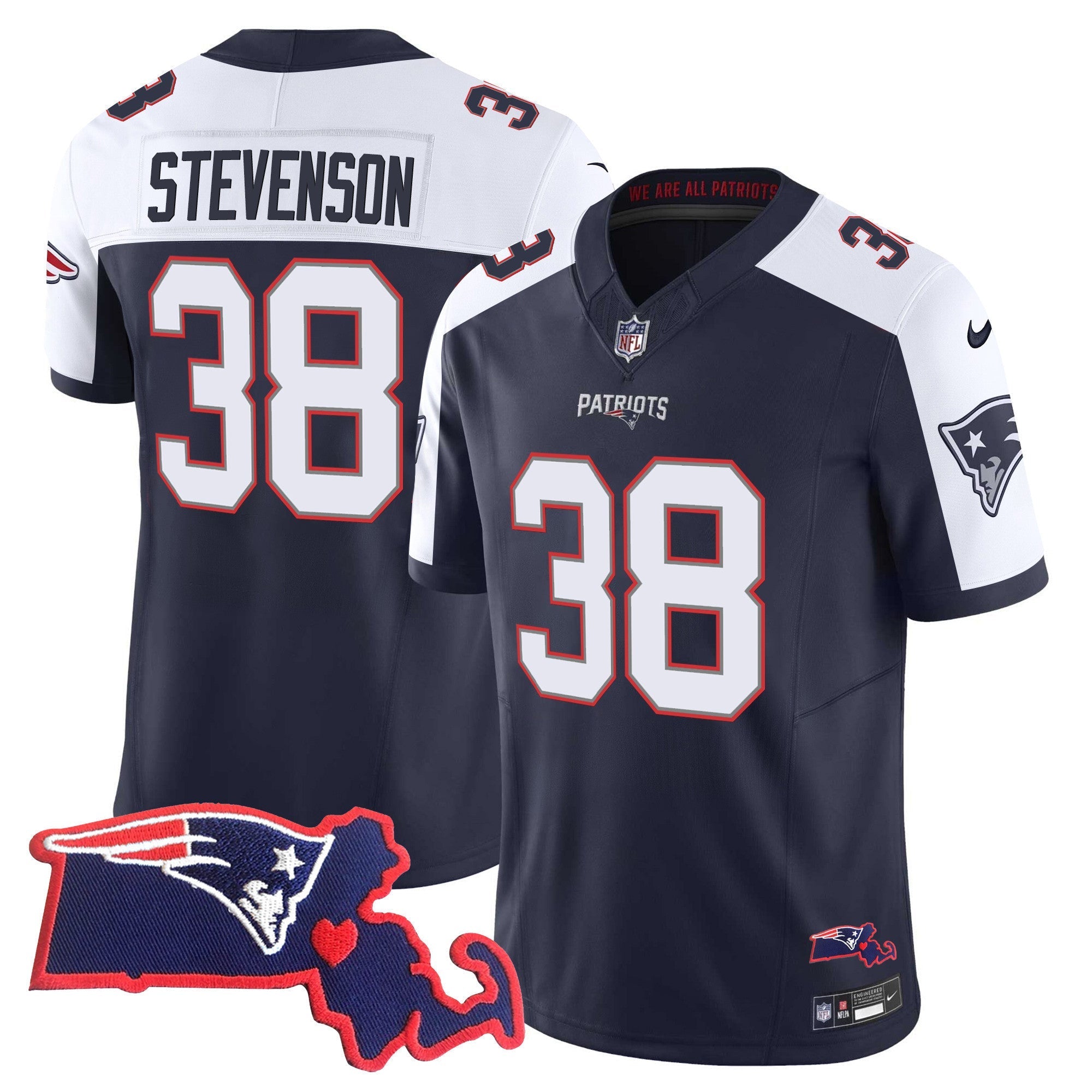Men's Patriots Massachusetts Patch Vapor Jersey - All Stitched