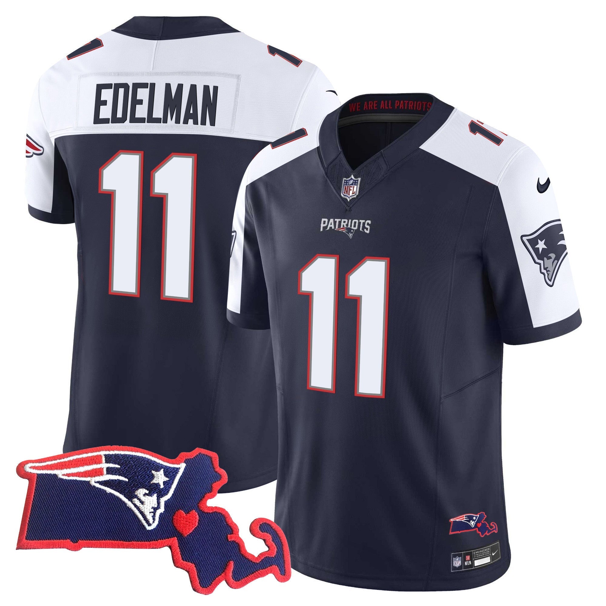 Men's Patriots Massachusetts Patch Vapor Jersey - All Stitched