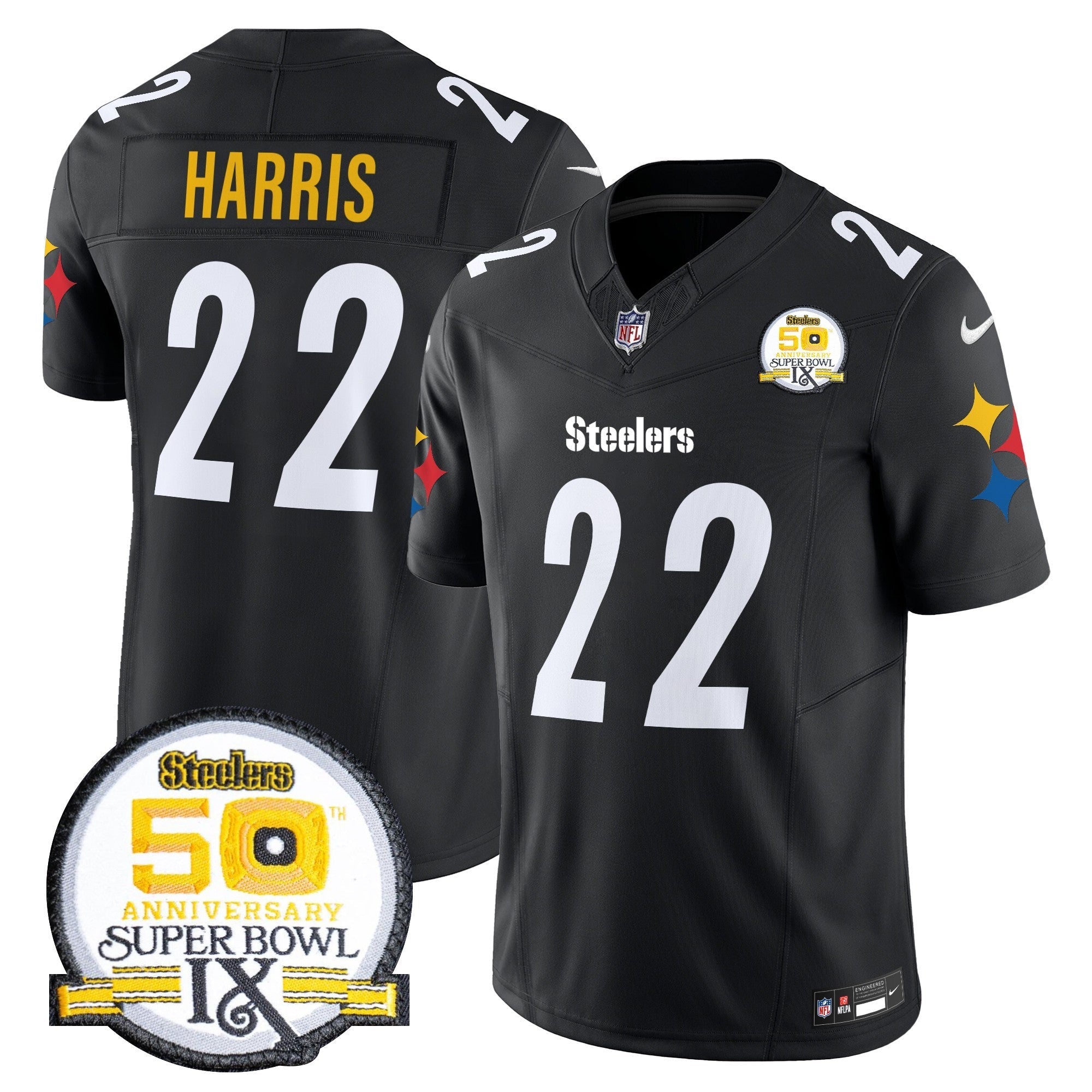 Men's Steelers 50th Anniversary Of Super Bowl IX Patch Vapor Limited Jersey V2 - All Stitched