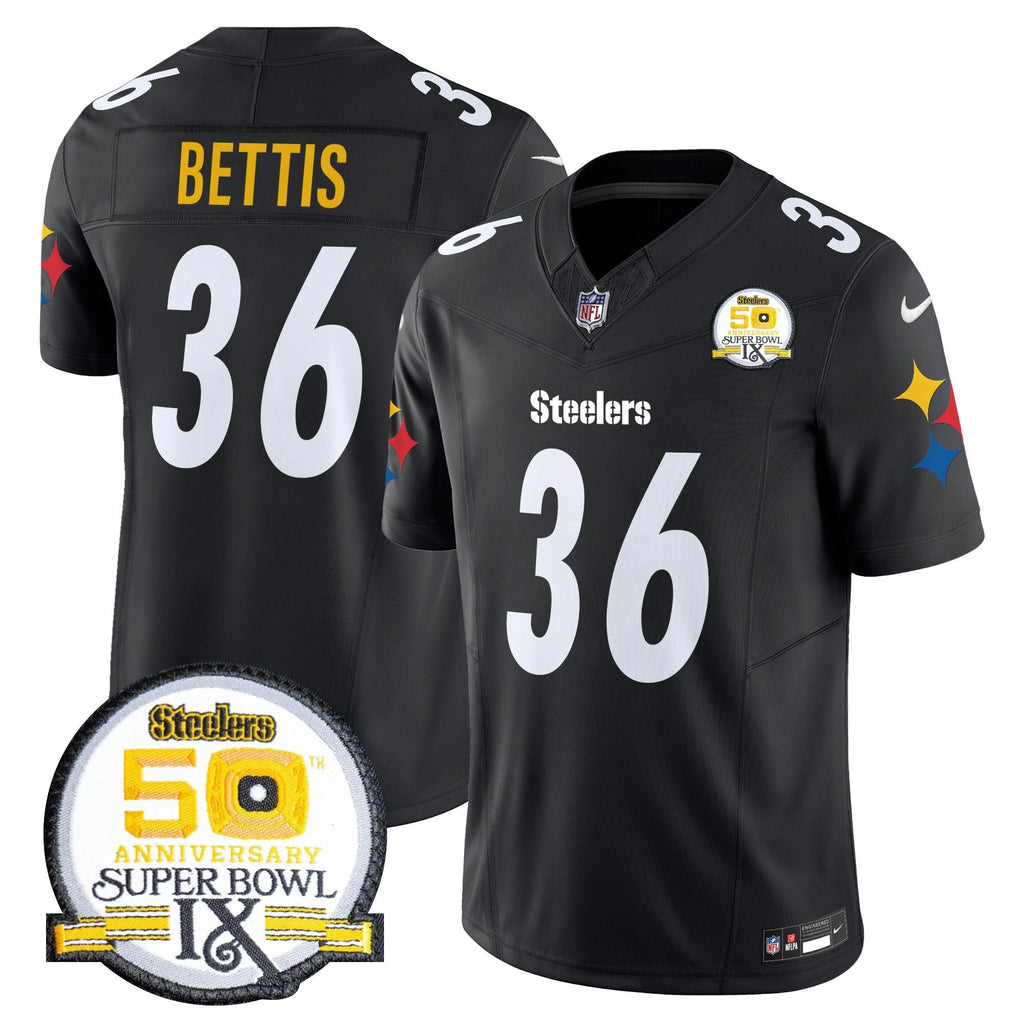 Men's Steelers 50th Anniversary Of Super Bowl IX Patch Vapor Limited Jersey V2 - All Stitched