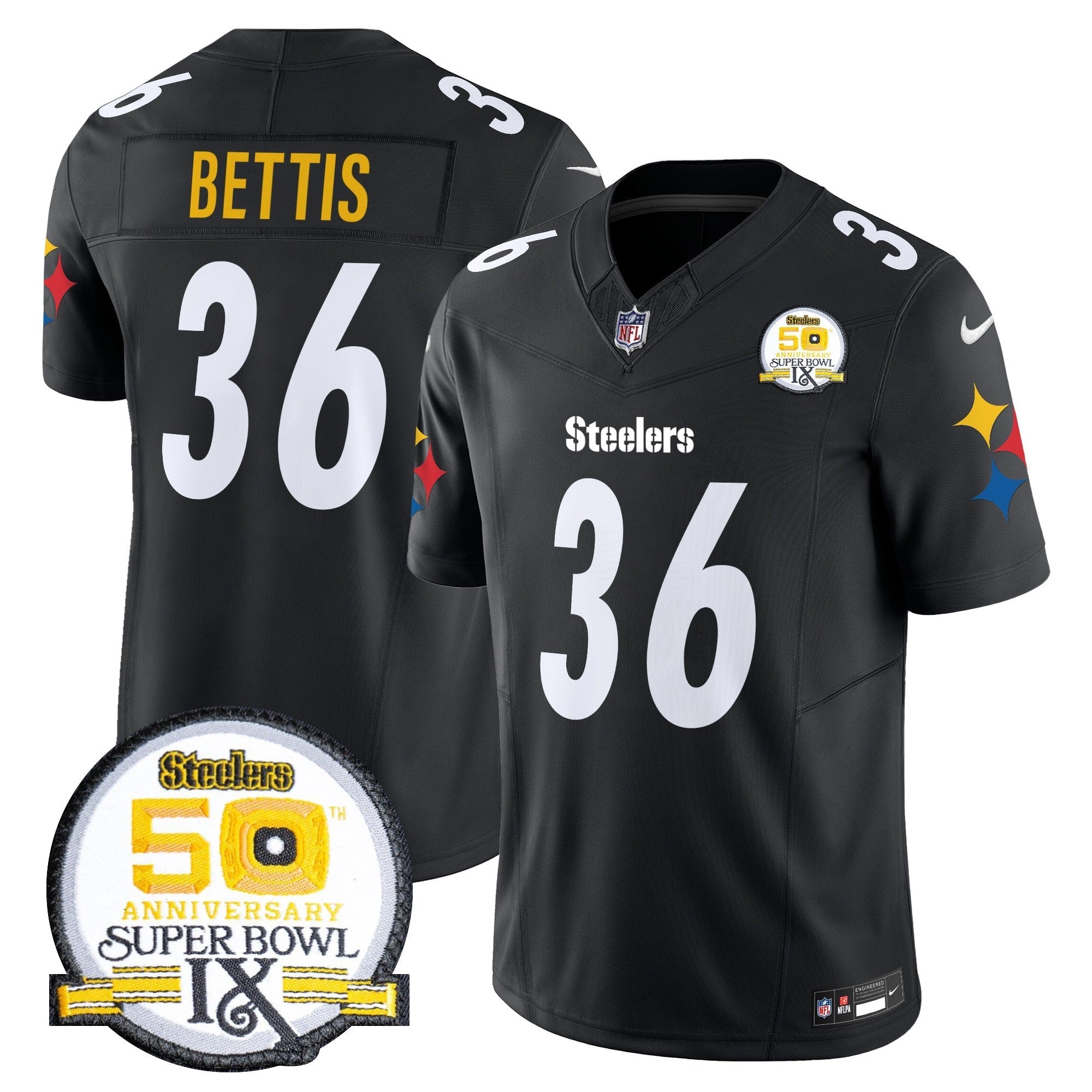 Men's Steelers 50th Anniversary Of Super Bowl IX Patch Vapor Limited Jersey V2 - All Stitched