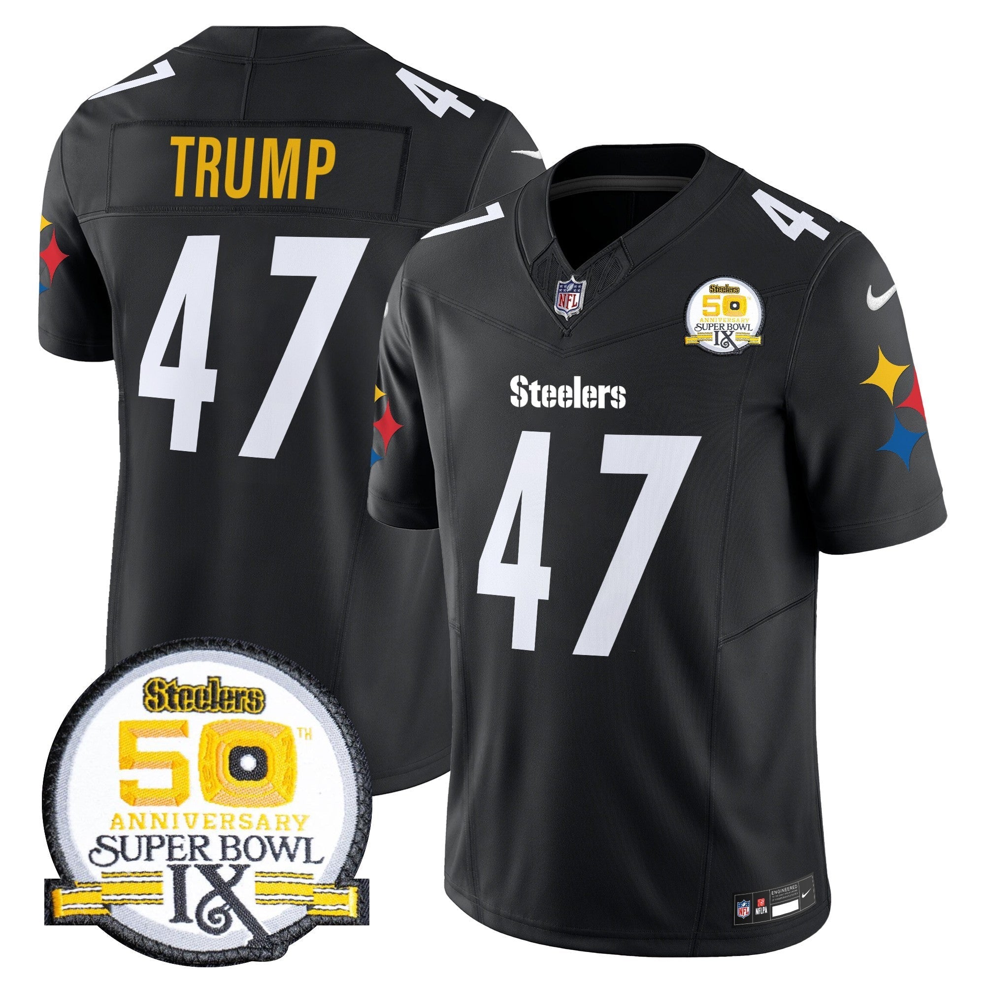 Men's Steelers 50th Anniversary Of Super Bowl IX Patch Vapor Limited Jersey V2 - All Stitched