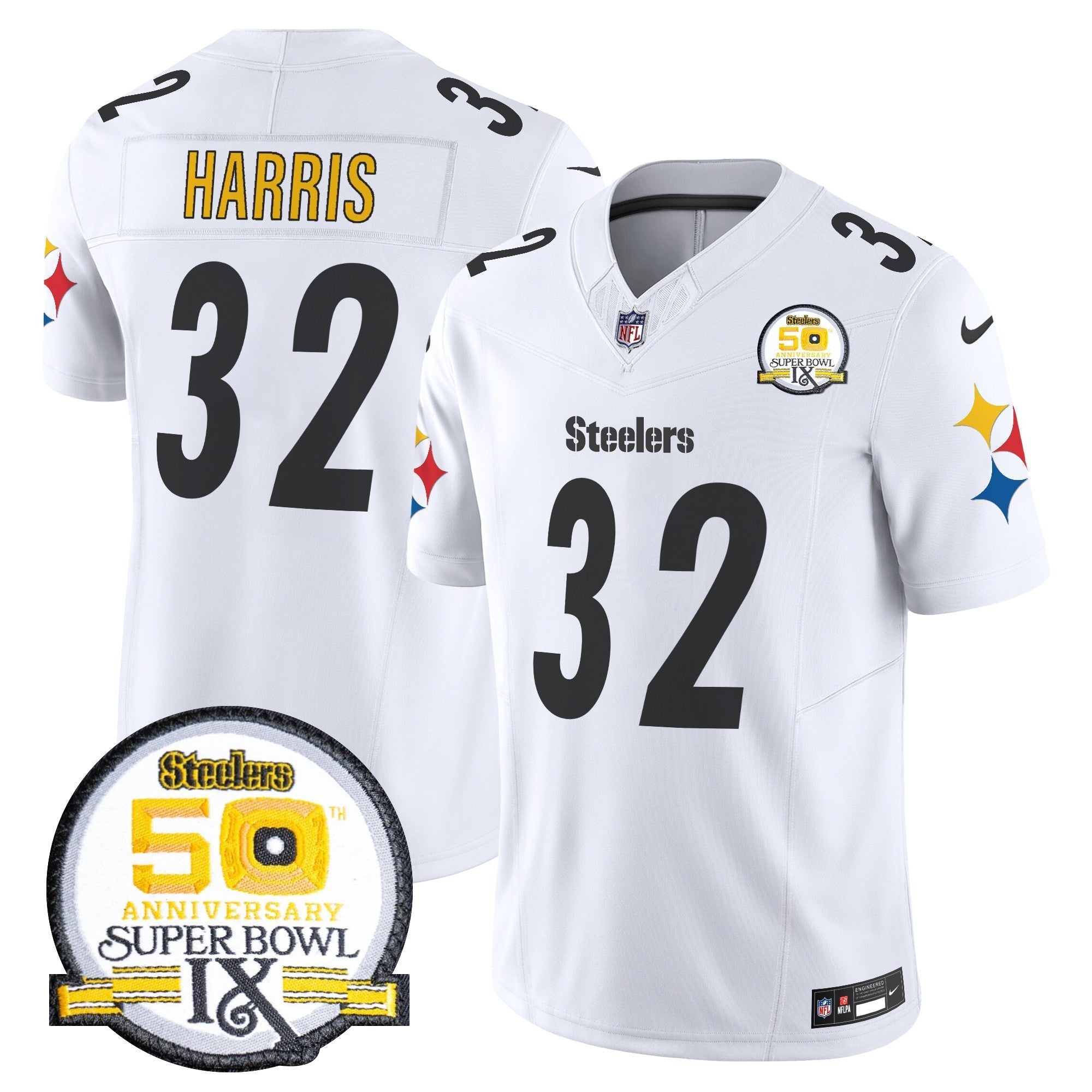 Men's Steelers 50th Anniversary Of Super Bowl IX Patch Vapor Limited Jersey V2 - All Stitched
