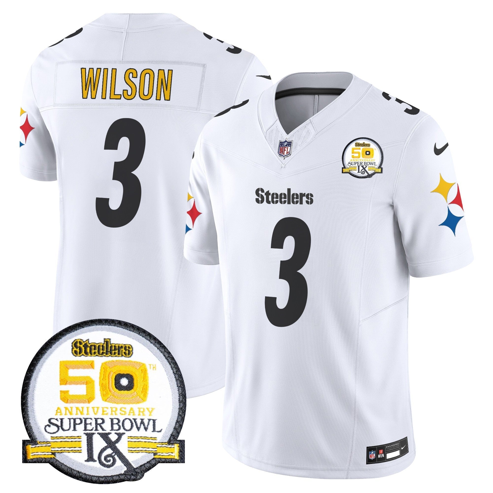 Men's Steelers 50th Anniversary Of Super Bowl IX Patch Vapor Limited Jersey V2 - All Stitched