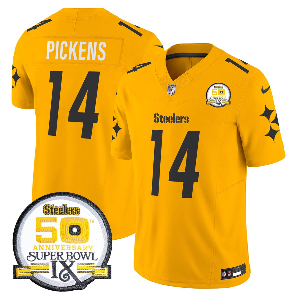 Men's Steelers 50th Anniversary Of Super Bowl IX Patch Vapor Limited Jersey V2 - All Stitched