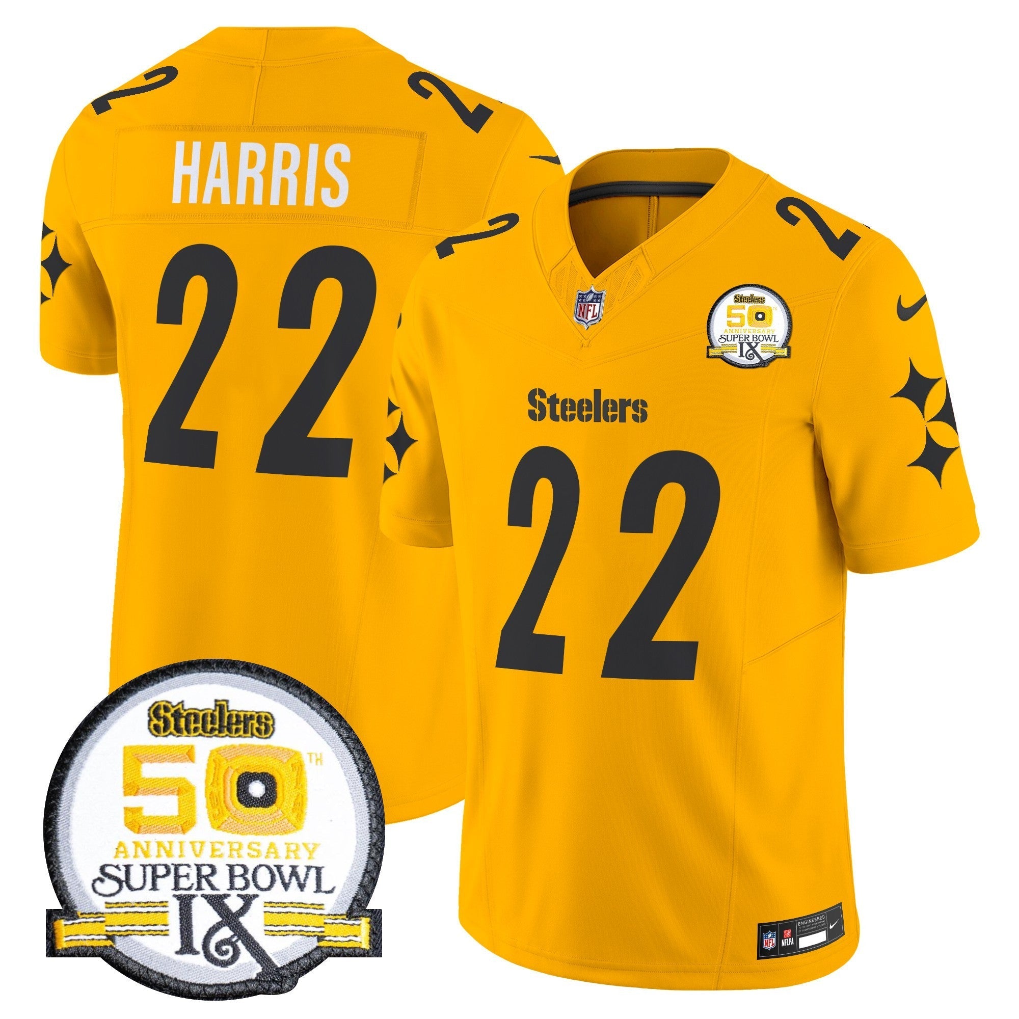 Men's Steelers 50th Anniversary Of Super Bowl IX Patch Vapor Limited Jersey V2 - All Stitched