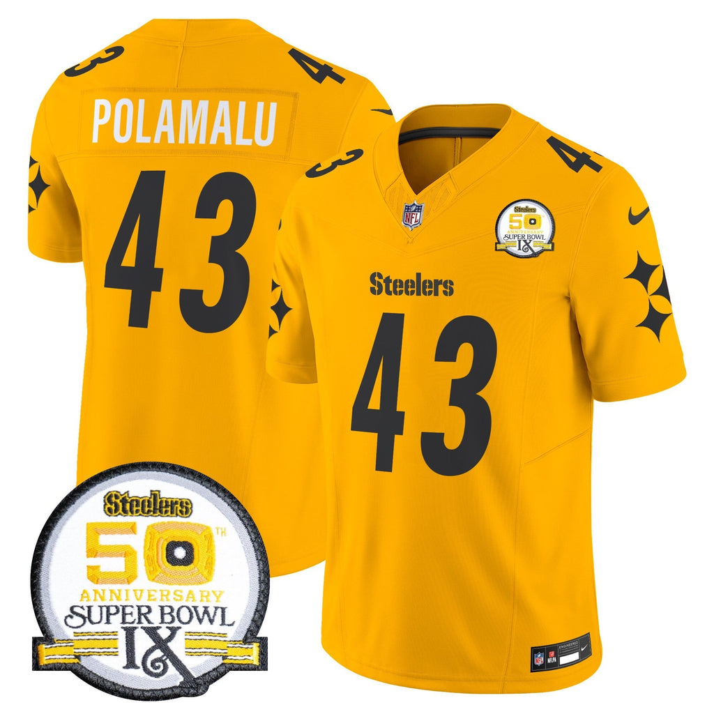 Men's Steelers 50th Anniversary Of Super Bowl IX Patch Vapor Limited Jersey V2 - All Stitched