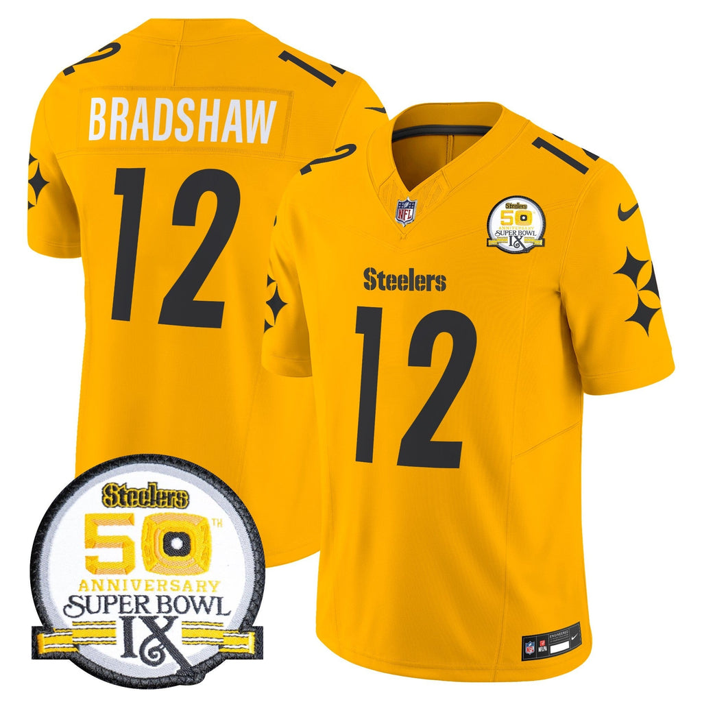 Men's Steelers 50th Anniversary Of Super Bowl IX Patch Vapor Limited Jersey V2 - All Stitched