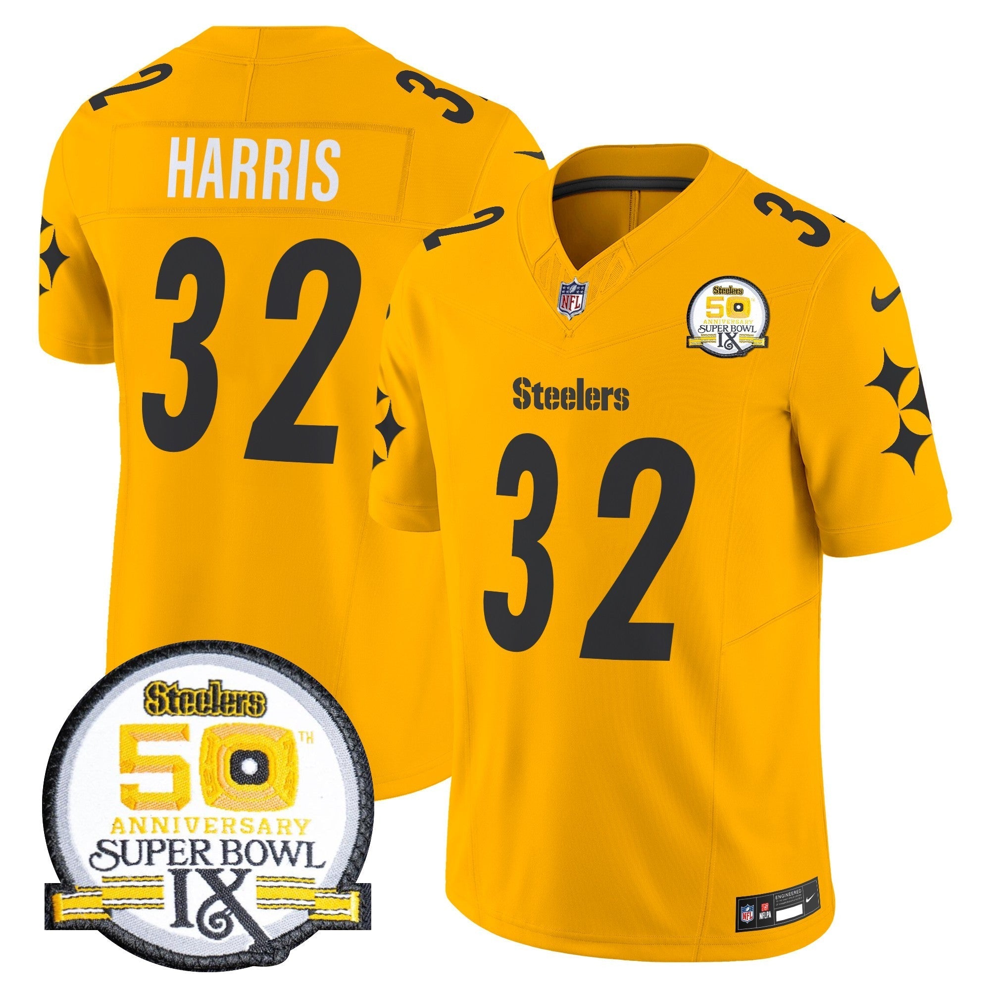 Men's Steelers 50th Anniversary Of Super Bowl IX Patch Vapor Limited Jersey V2 - All Stitched