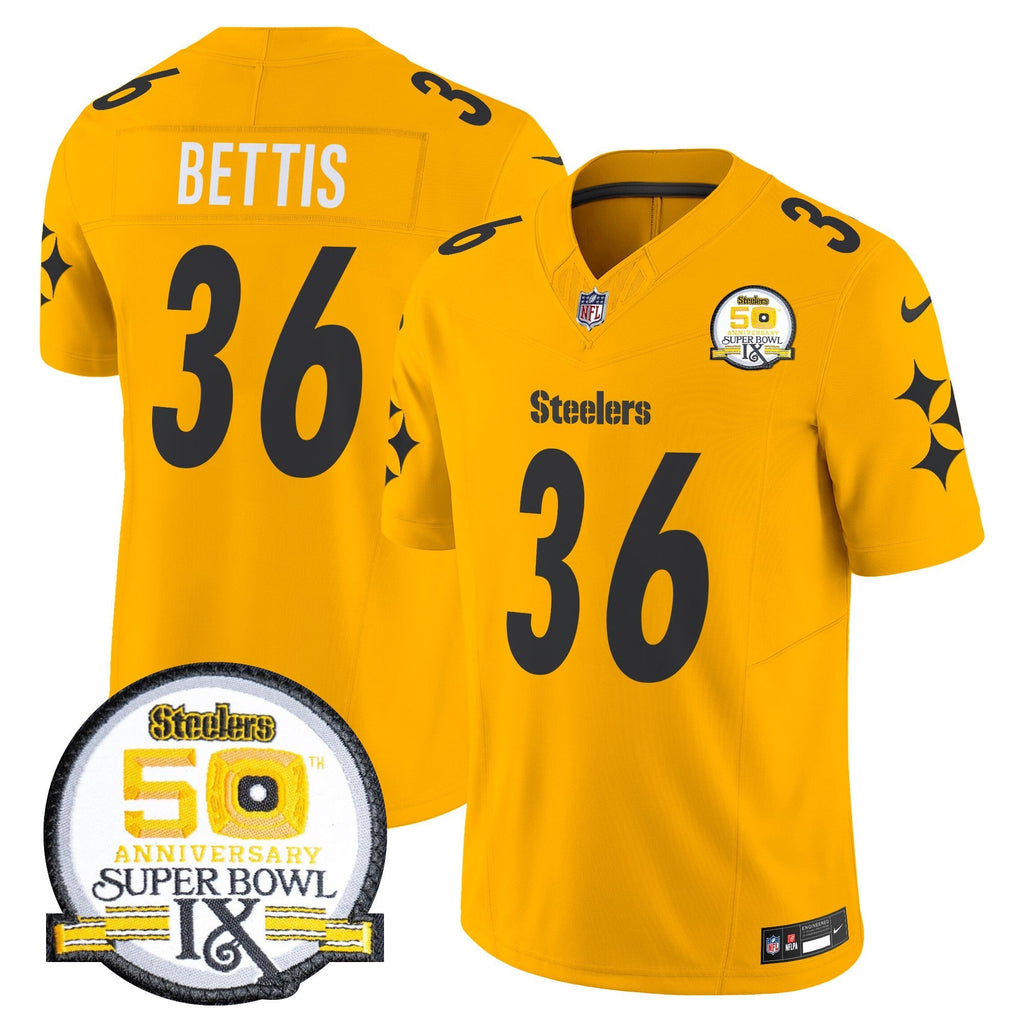 Men's Steelers 50th Anniversary Of Super Bowl IX Patch Vapor Limited Jersey V2 - All Stitched