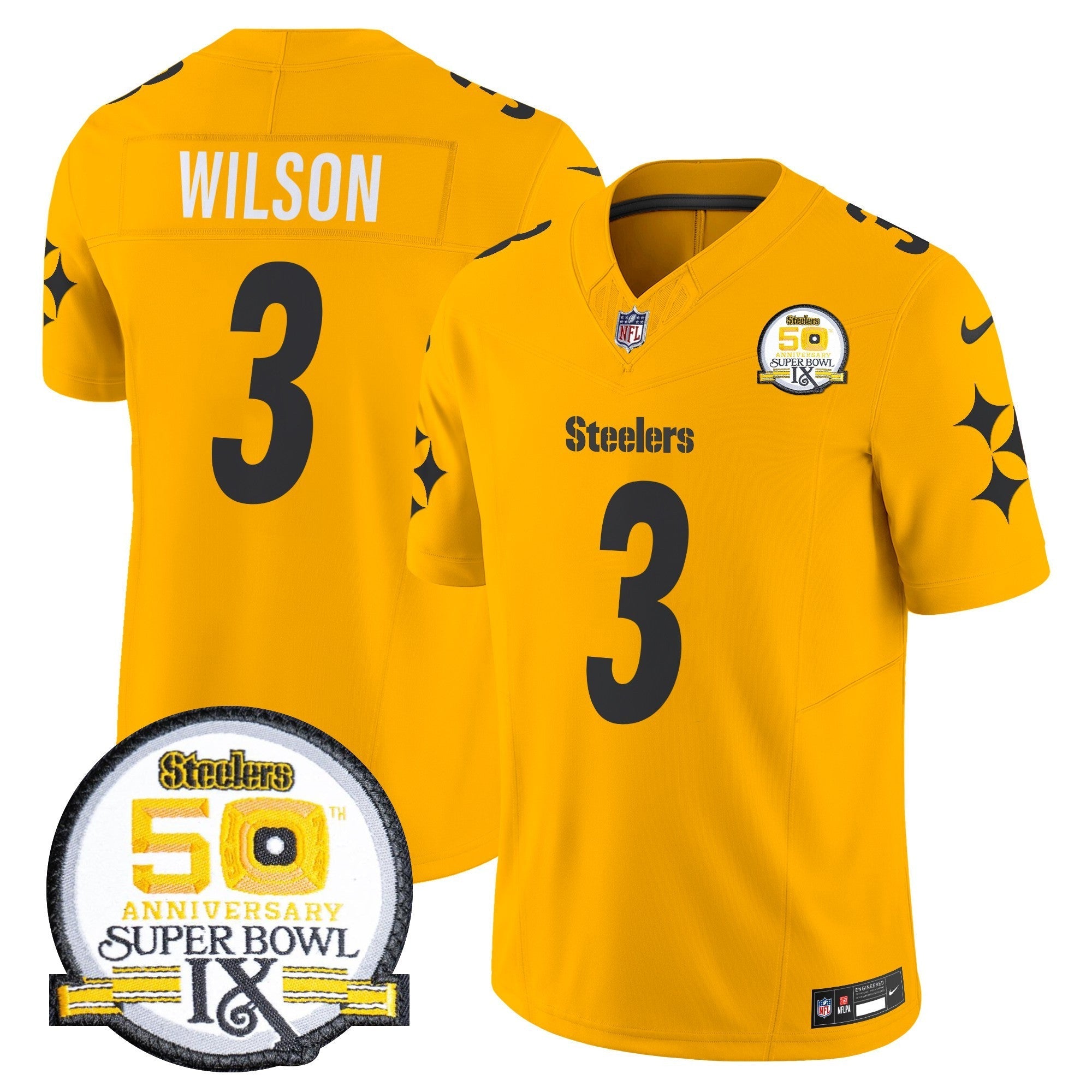 Men's Steelers 50th Anniversary Of Super Bowl IX Patch Vapor Limited Jersey V2 - All Stitched