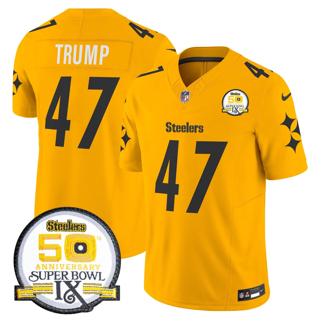 Men's Steelers 50th Anniversary Of Super Bowl IX Patch Vapor Limited Jersey V2 - All Stitched