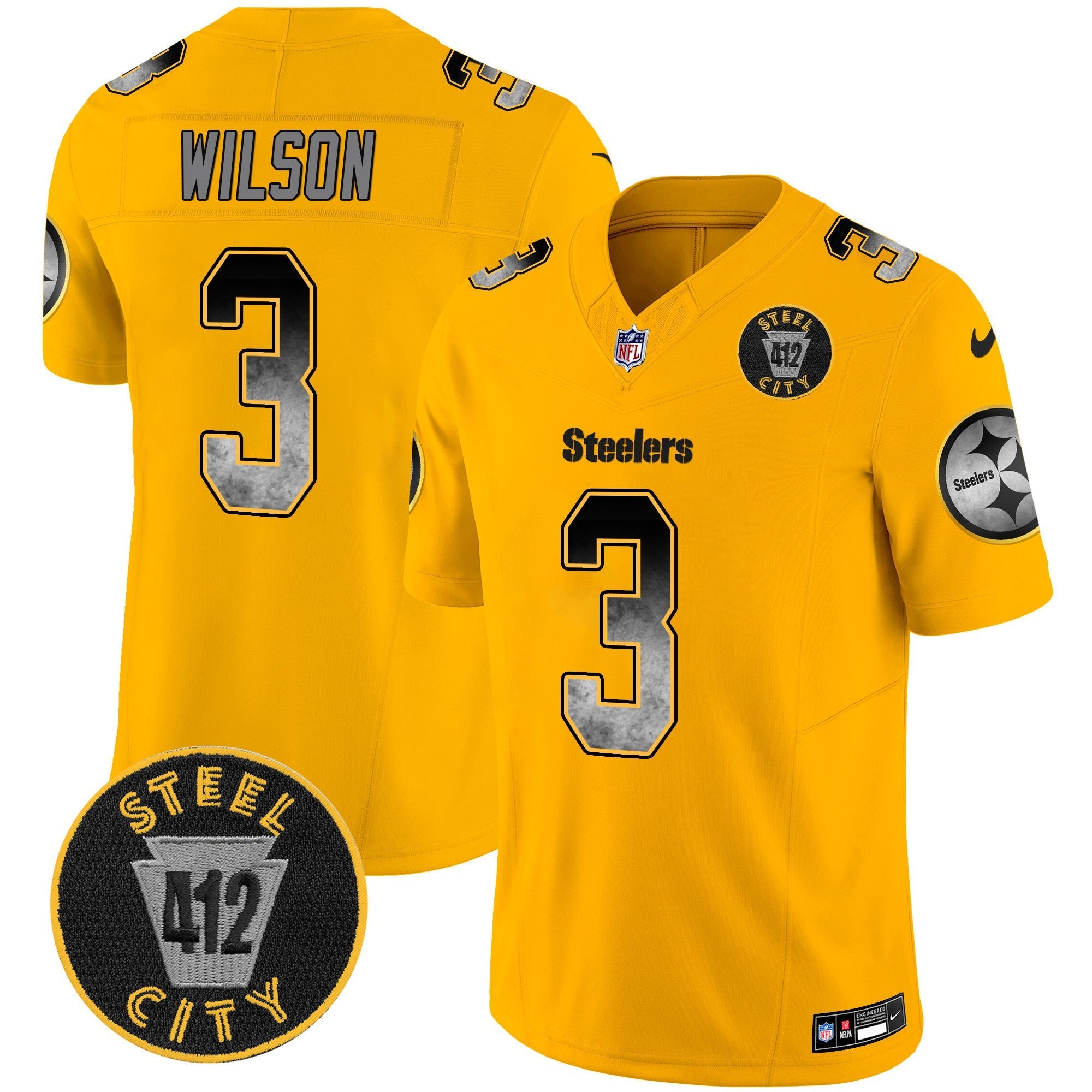 Men's Steelers Arch Smoke 412 Patch Vapor Limited Jersey - All Stitched