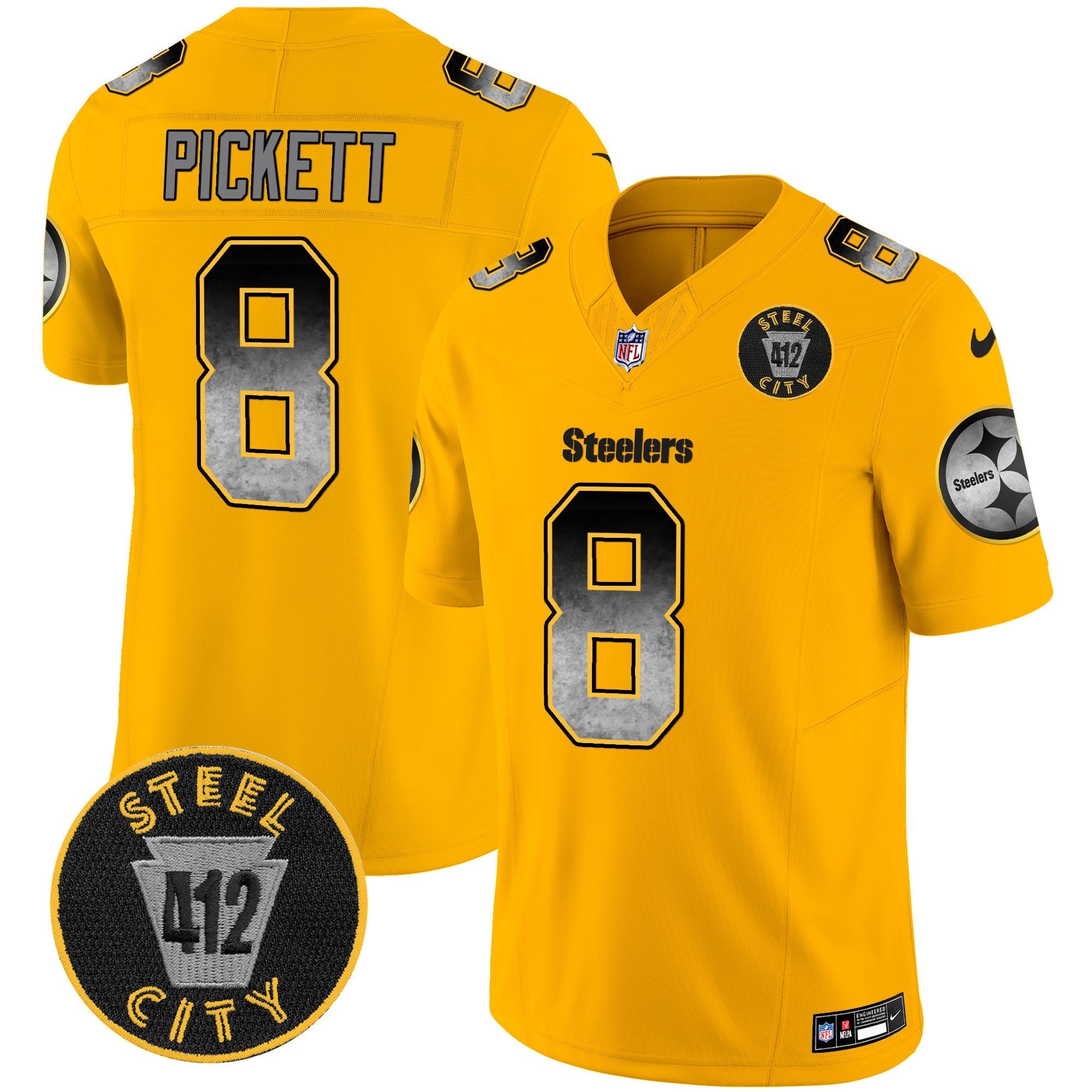 Men's Steelers Arch Smoke 412 Patch Vapor Limited Jersey - All Stitched